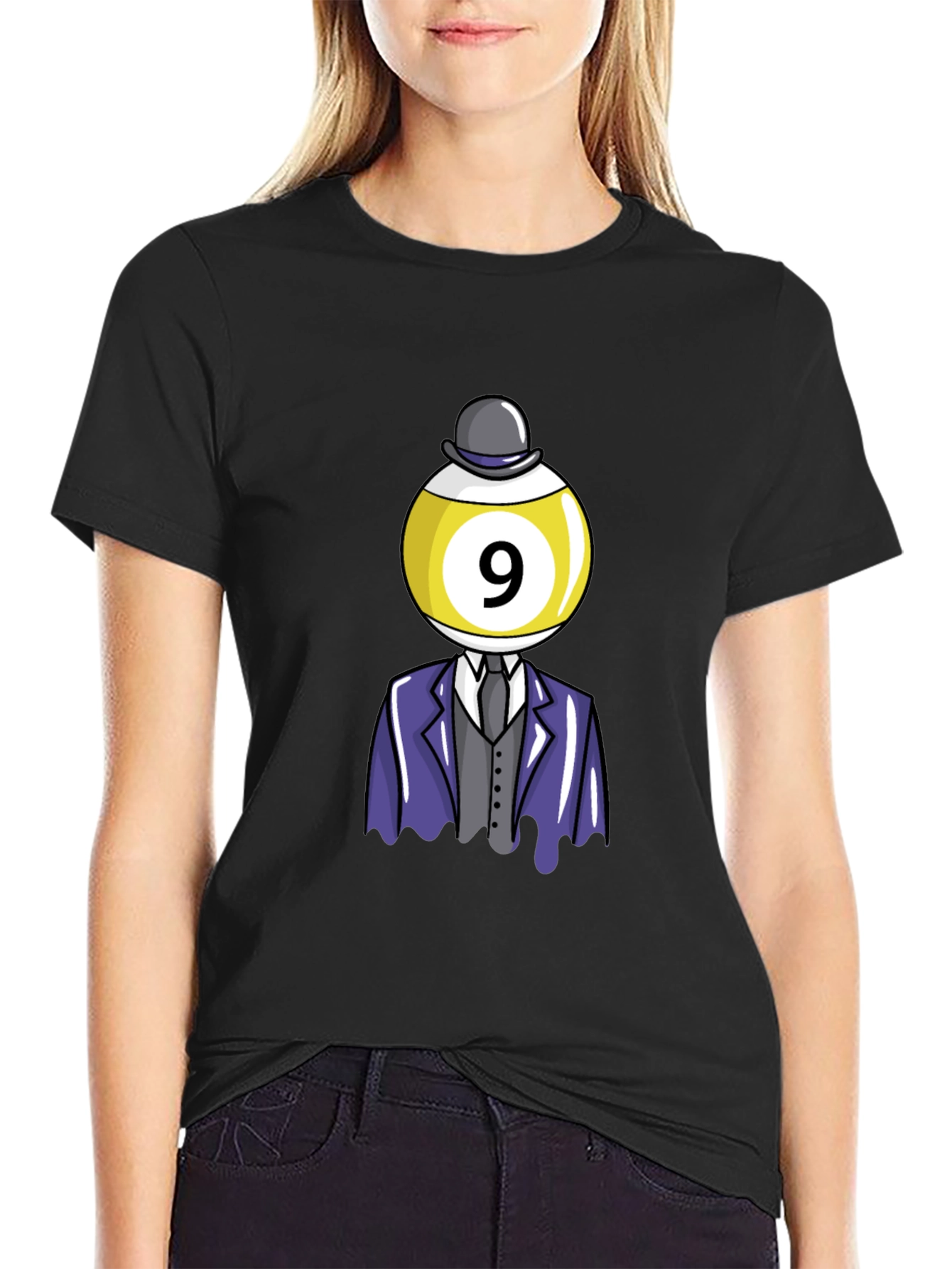 Camiseta Negra con Diseño de Bola 9 Elegante