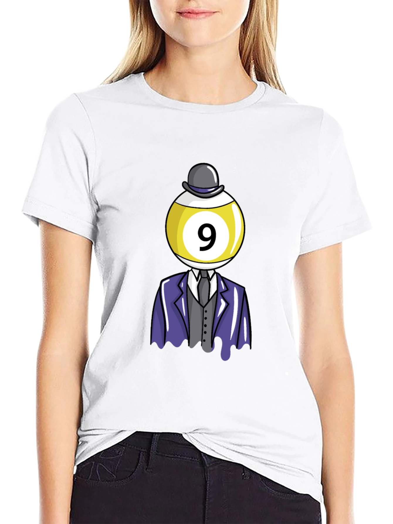 Camiseta Negra con Diseño de Bola 9 Elegante