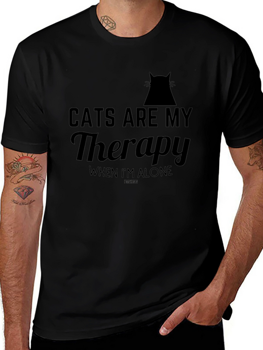 Camiseta Negra Cats Are My Therapy