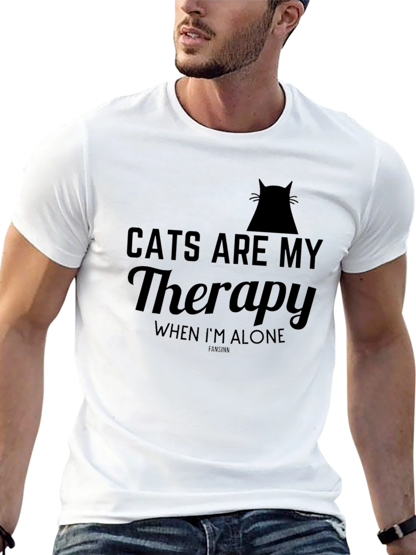 Camiseta Negra Cats Are My Therapy