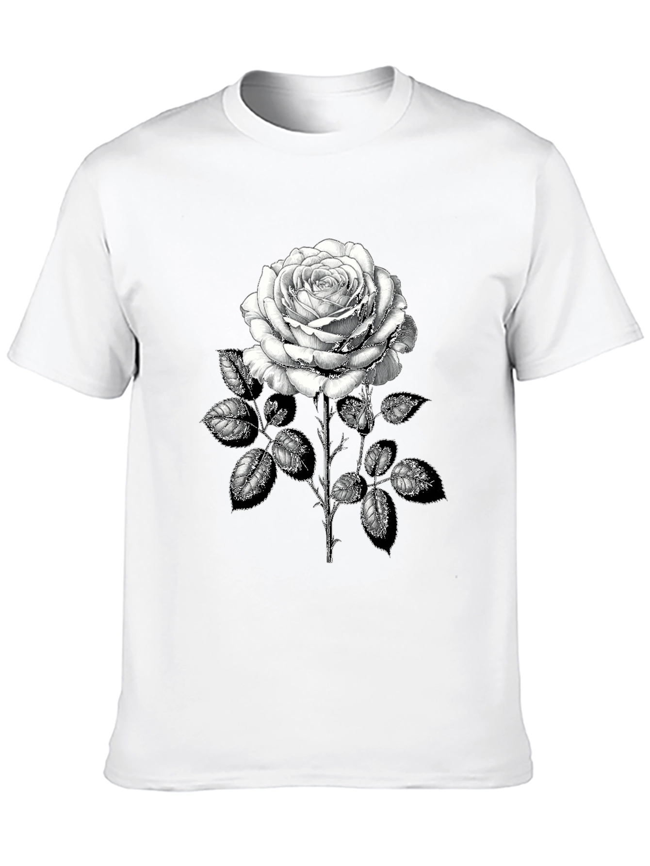Camiseta Negra con Rosa Blanca Estampada