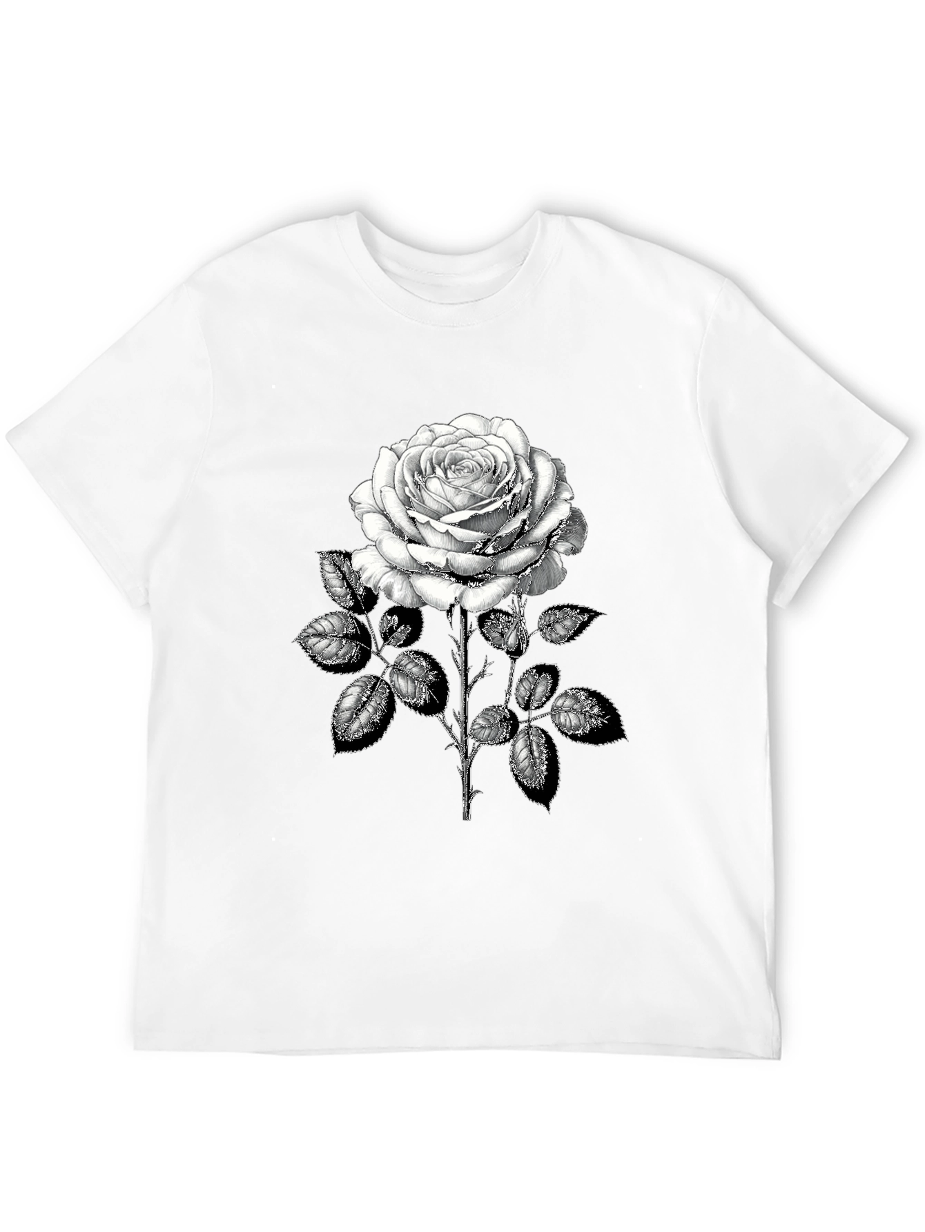 Camiseta Negra con Rosa Blanca Estampada