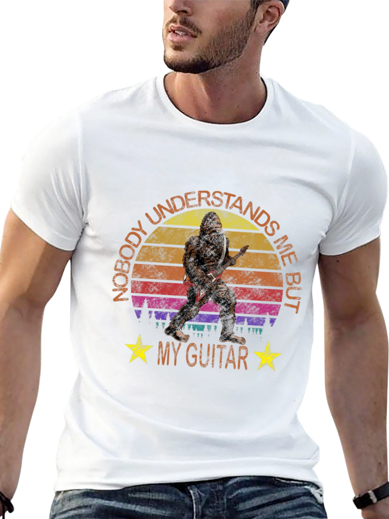 Camiseta Negra con Diseño de Bigfoot Guitarrista