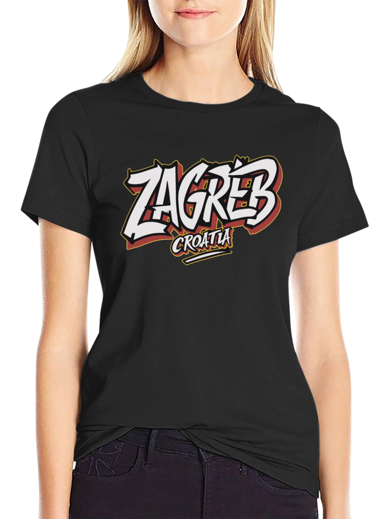 Camiseta Negra Zagreb Croacia Diseño Original