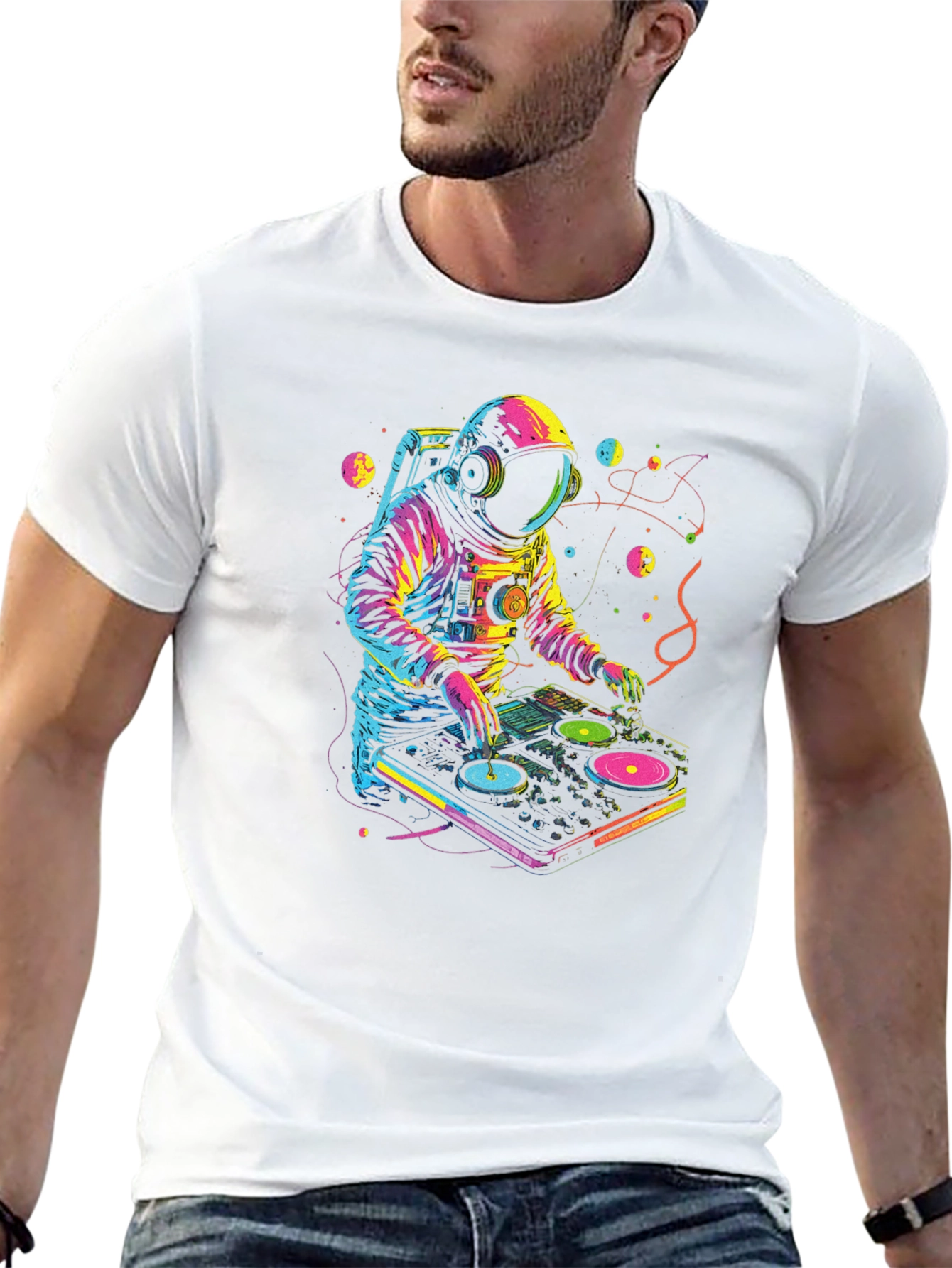 Camiseta Negra Astronauta DJ Espacial