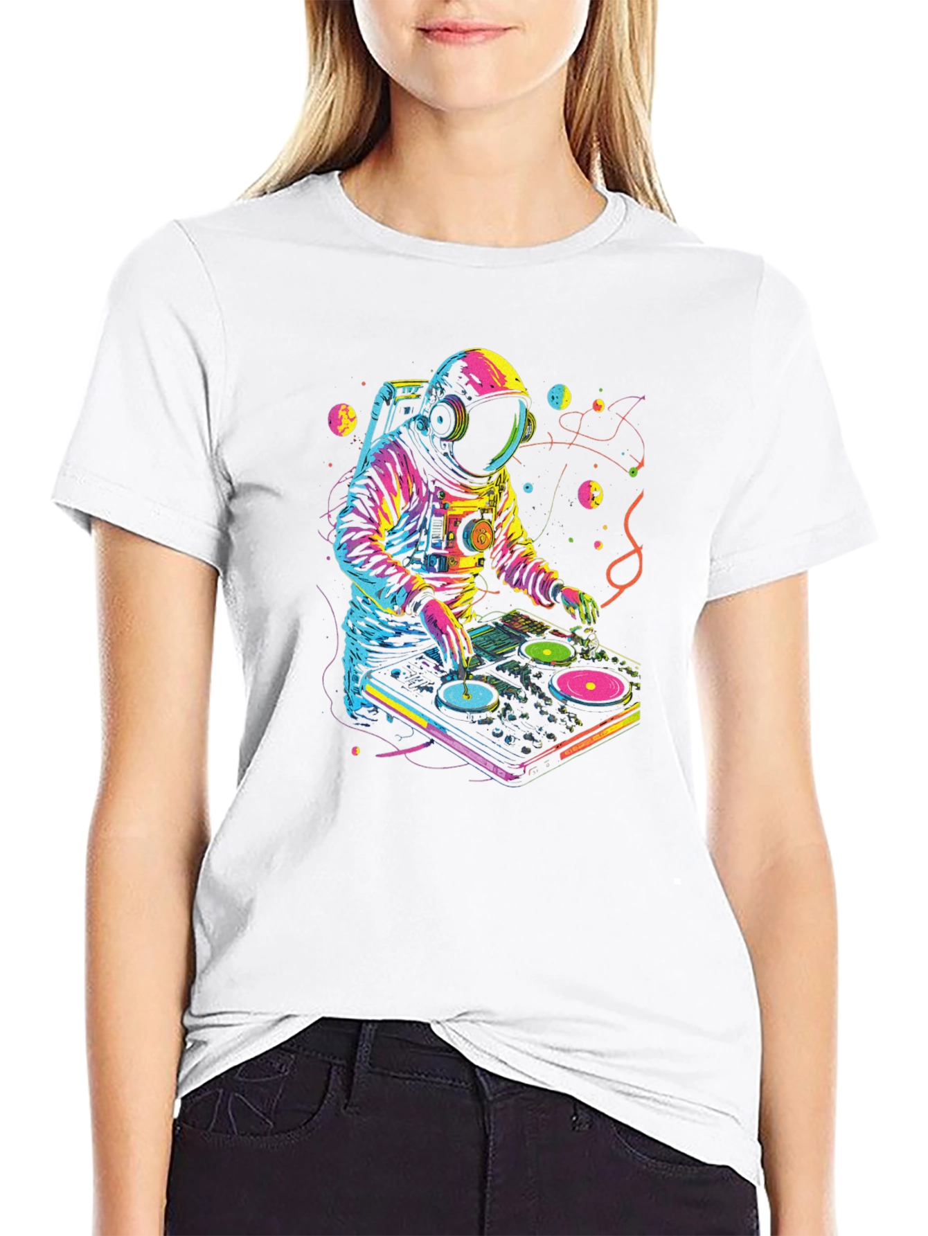 Camiseta Negra Astronauta DJ Espacial