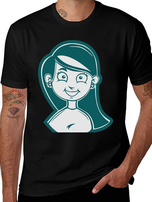 Camiseta Negra con Diseño de Mujer Caricaturizada