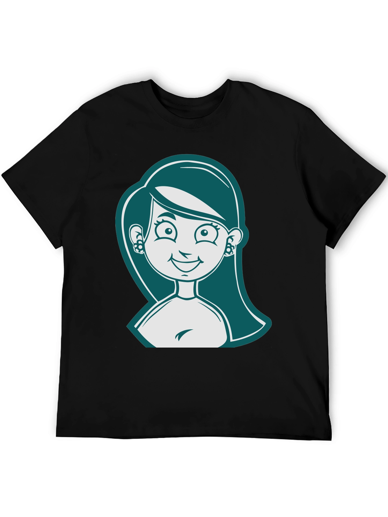 Camiseta Negra con Diseño de Mujer Caricaturizada