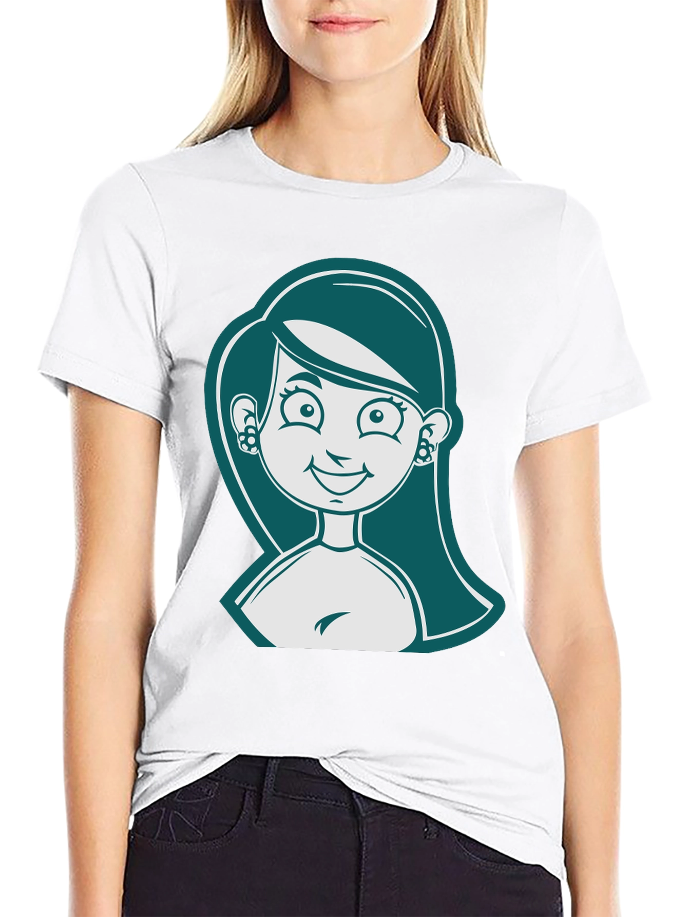 Camiseta Negra con Diseño de Mujer Caricaturizada