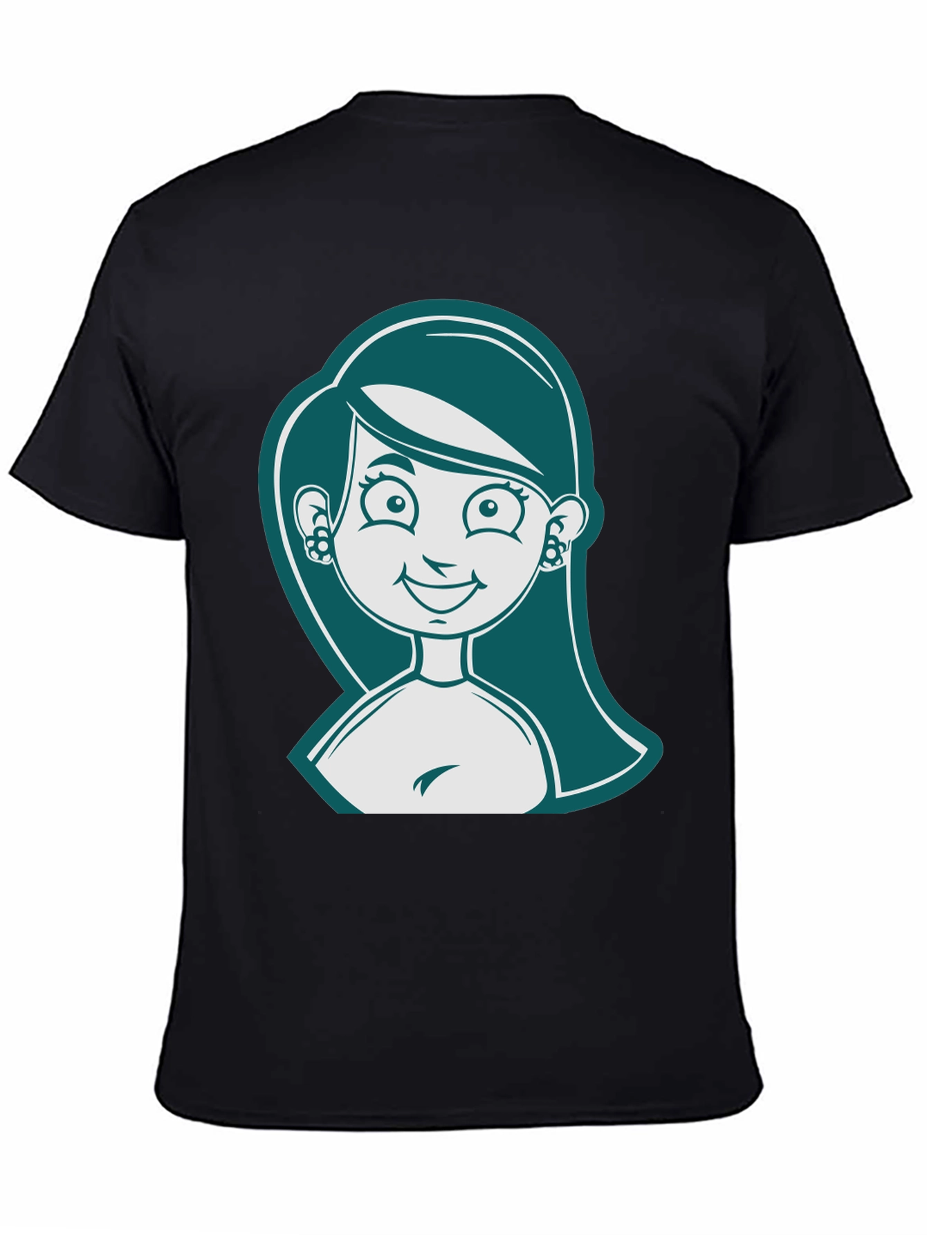 Camiseta Negra con Diseño de Mujer Caricaturizada