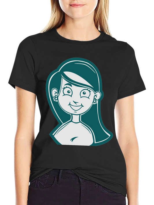 Camiseta Negra con Diseño de Mujer Caricaturizada