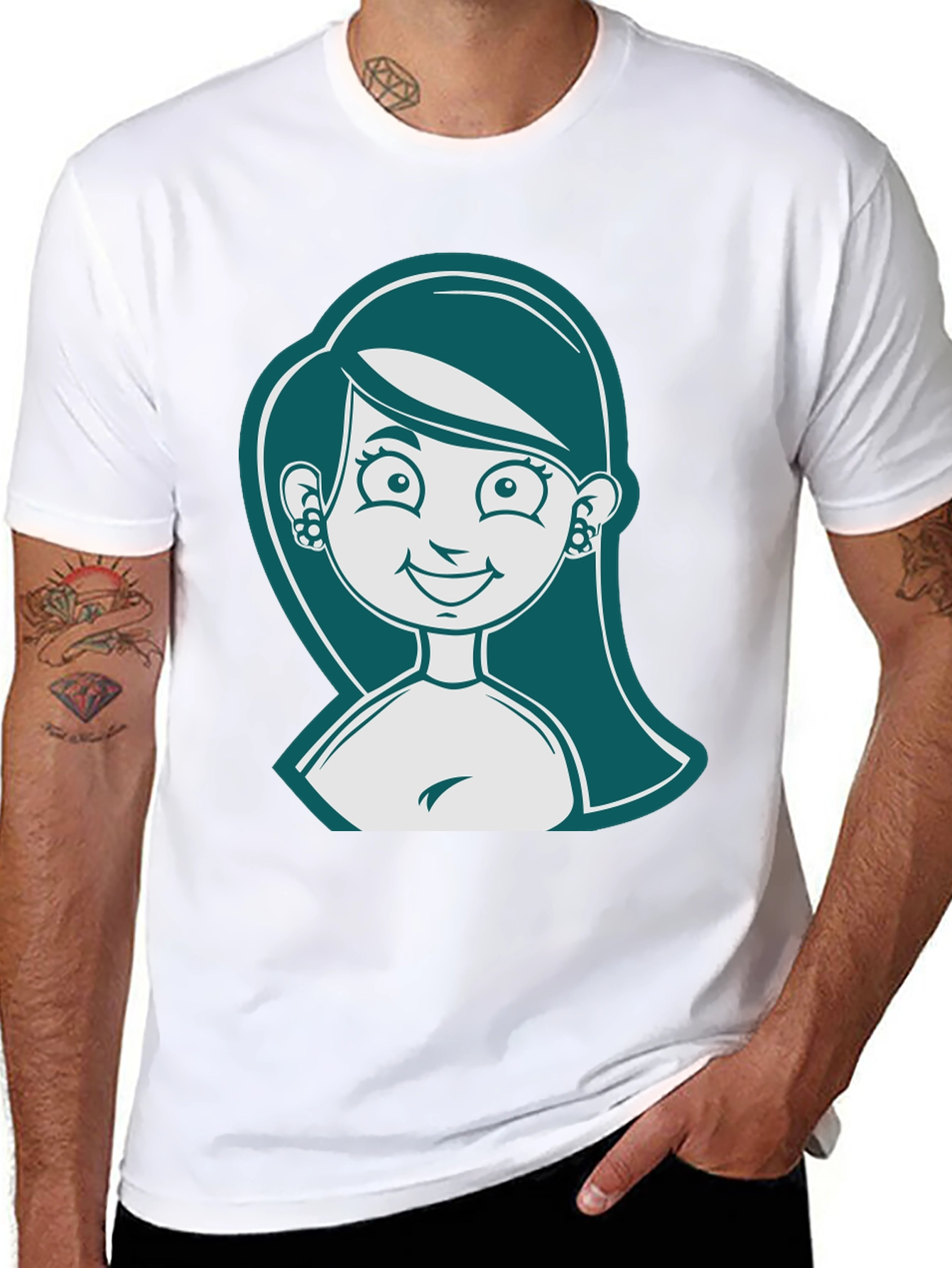 Camiseta Negra con Diseño de Mujer Caricaturizada
