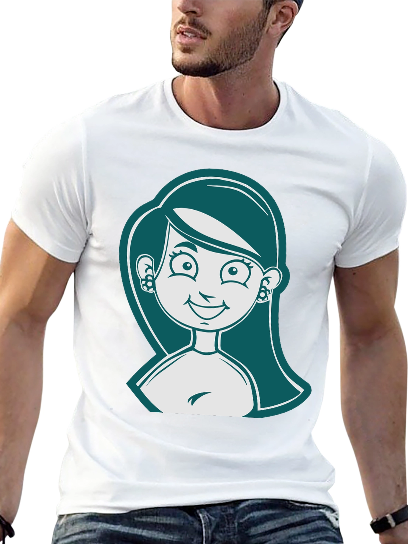 Camiseta Negra con Diseño de Mujer Caricaturizada