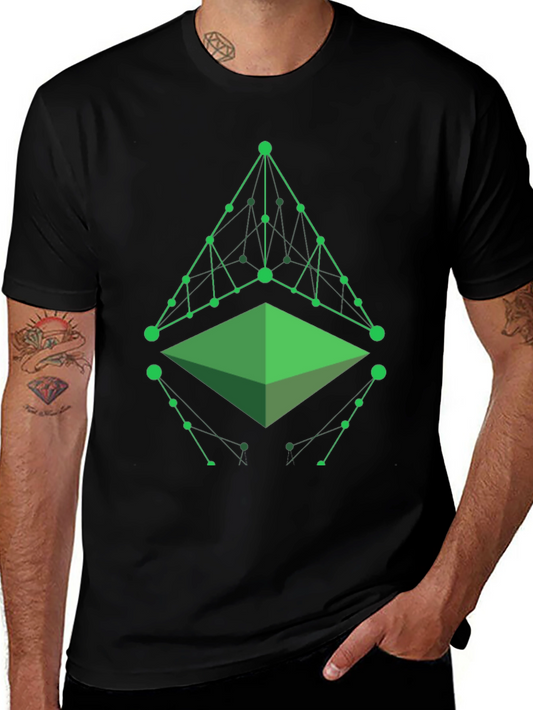 Camiseta Hombre Negra con Diseño Geométrico Verde