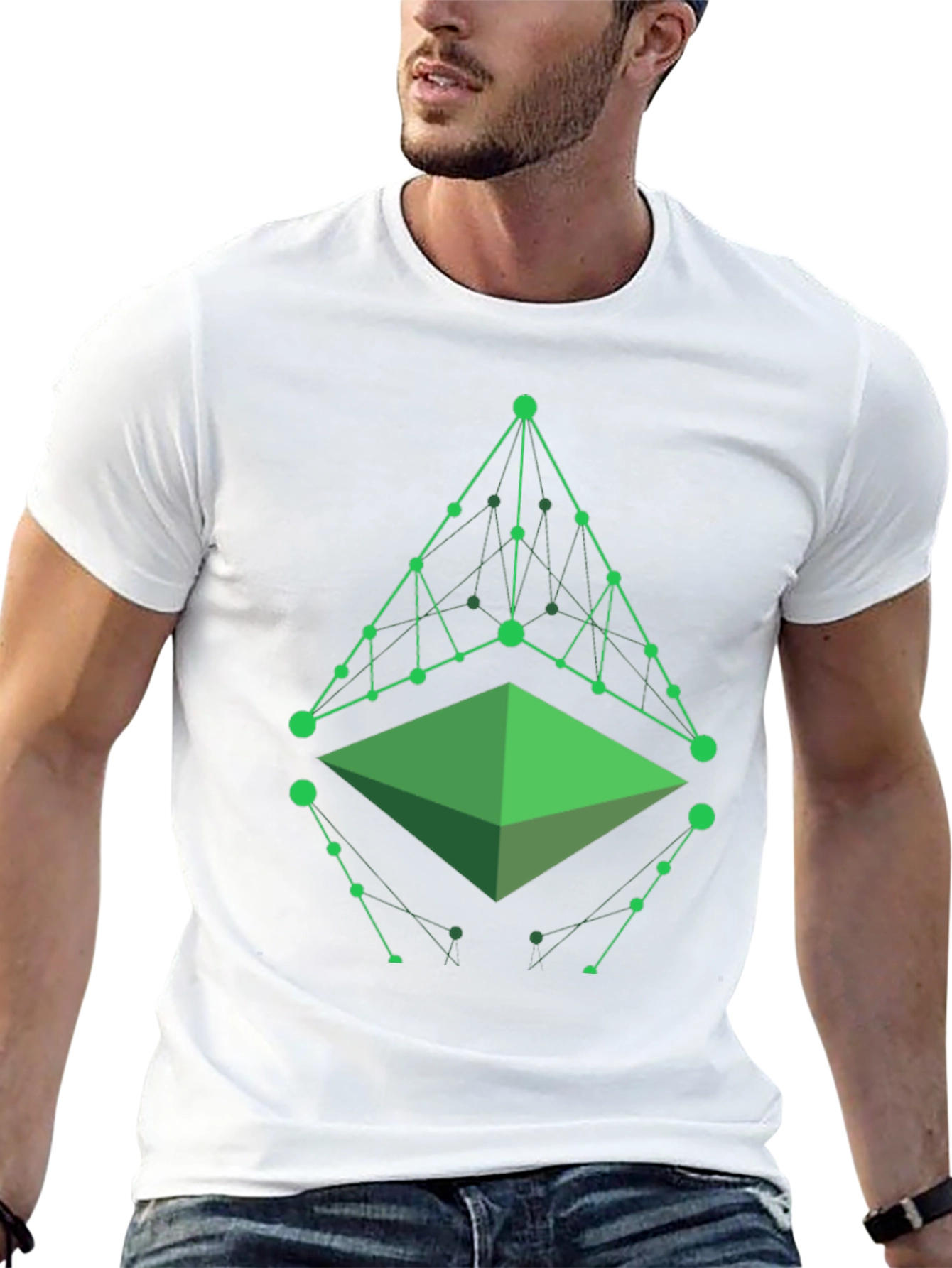 Camiseta Hombre Negra con Diseño Geométrico Verde