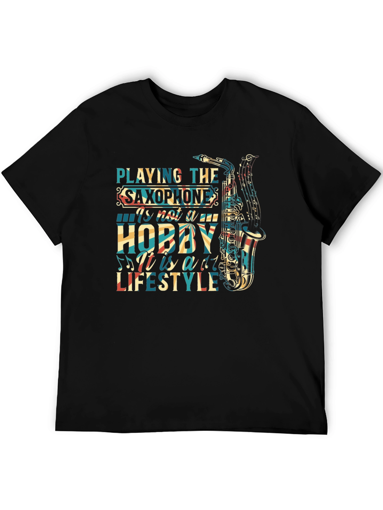 Camiseta Negra Saxofón Estilo de Vida