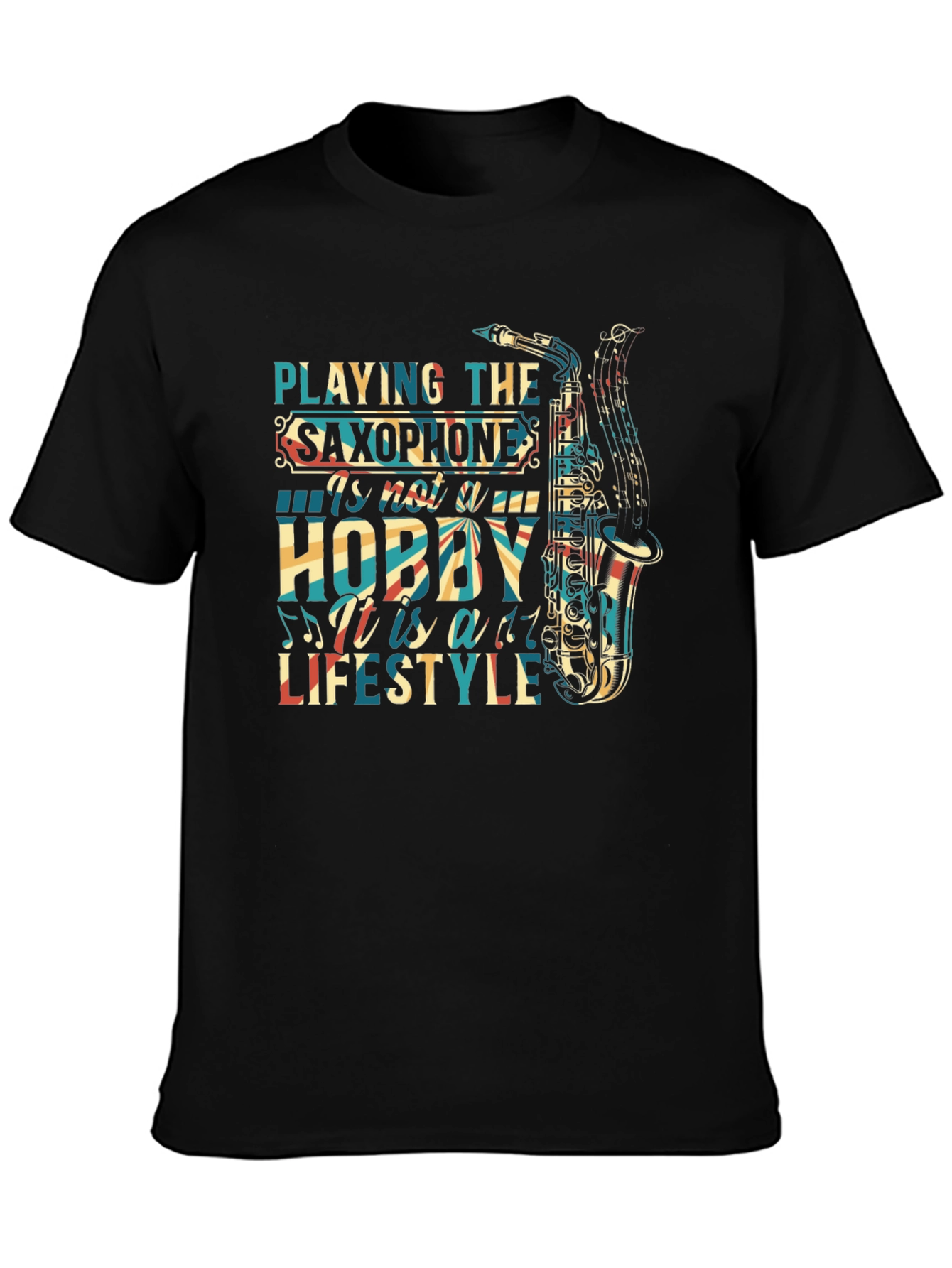 Camiseta Negra Saxofón Estilo de Vida