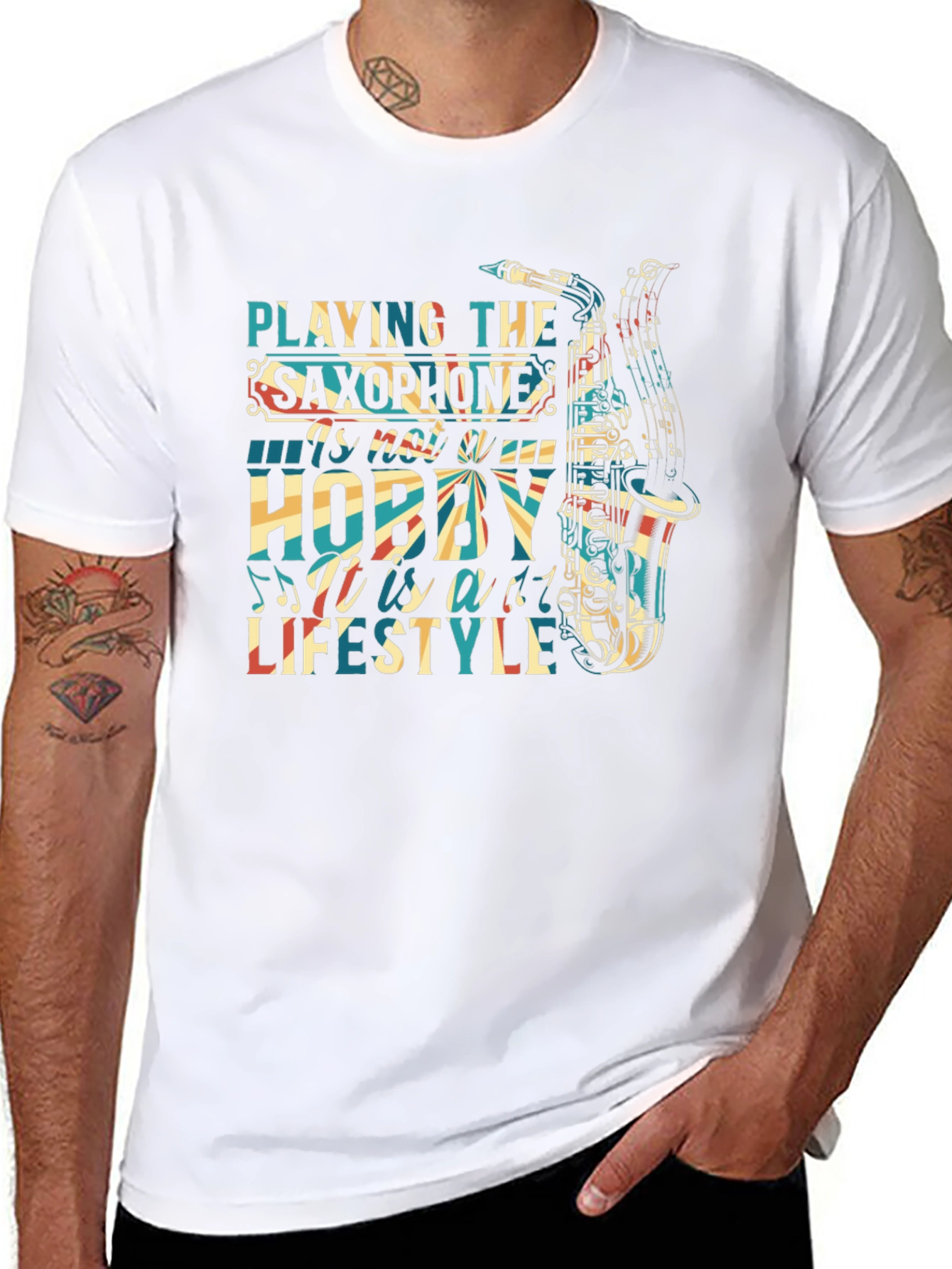 Camiseta Negra Saxofón Estilo de Vida