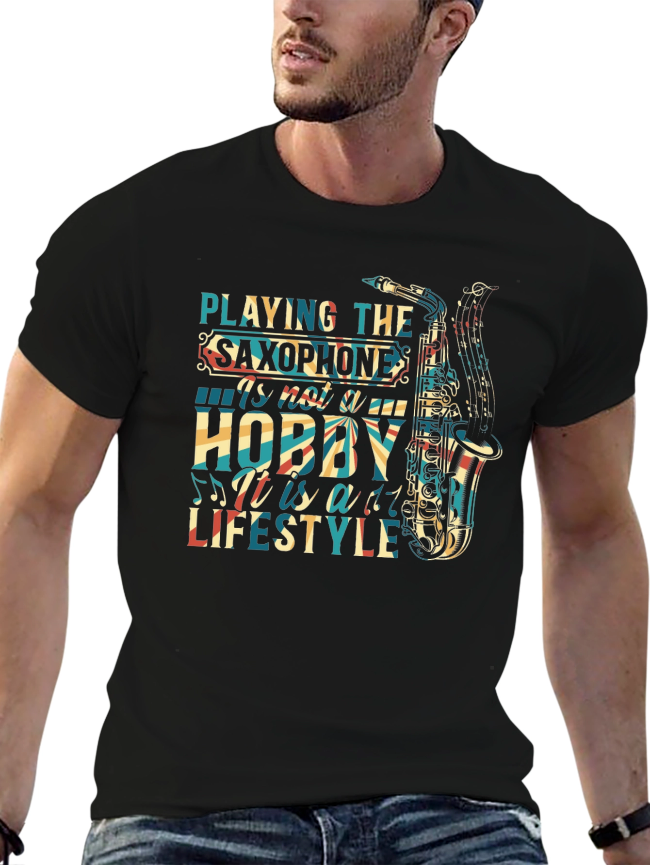 Camiseta Negra Saxofón Estilo de Vida