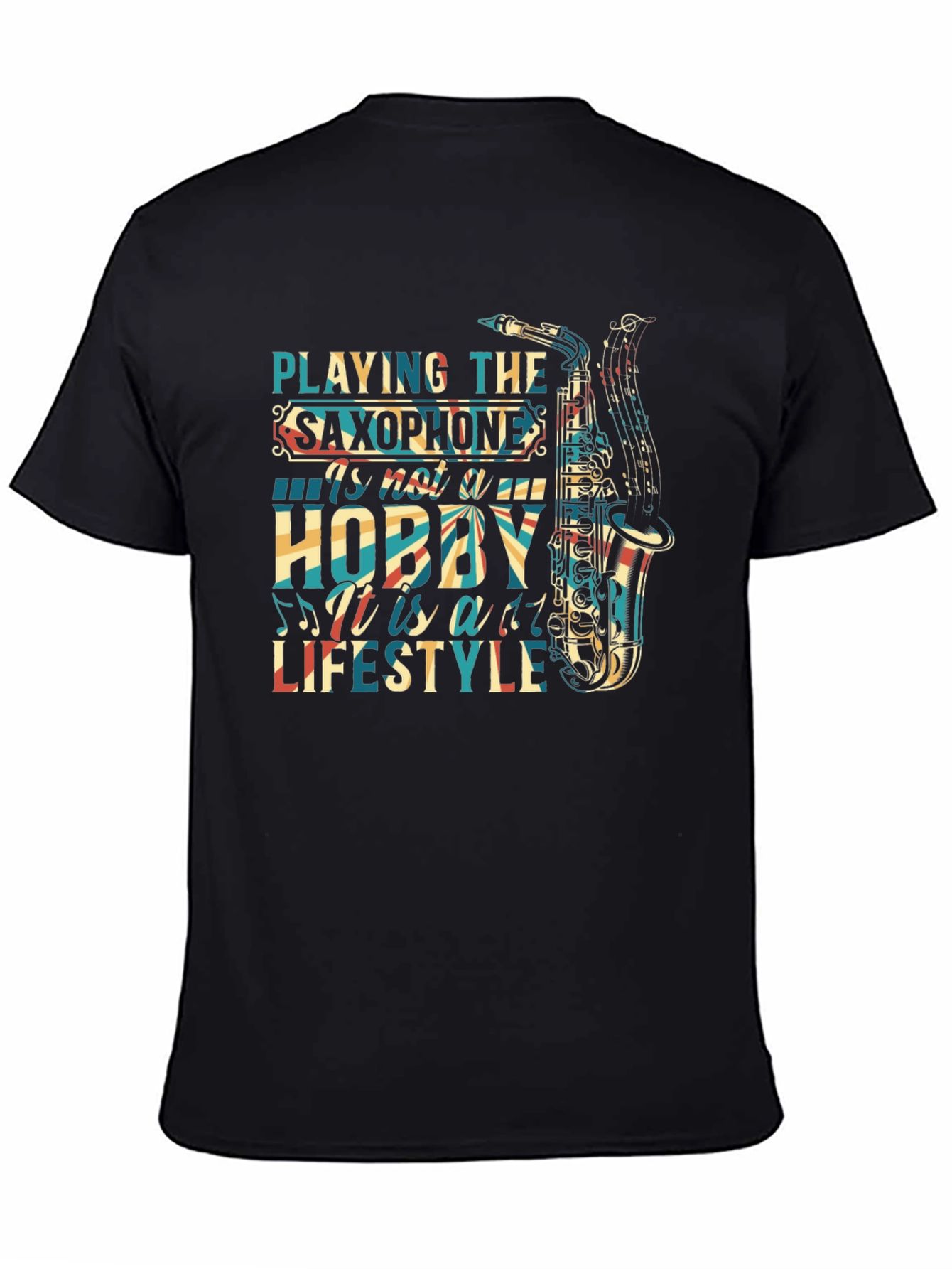 Camiseta Negra Saxofón Estilo de Vida