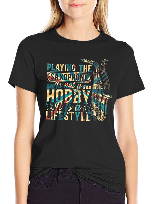 Camiseta Negra Saxofón Estilo de Vida