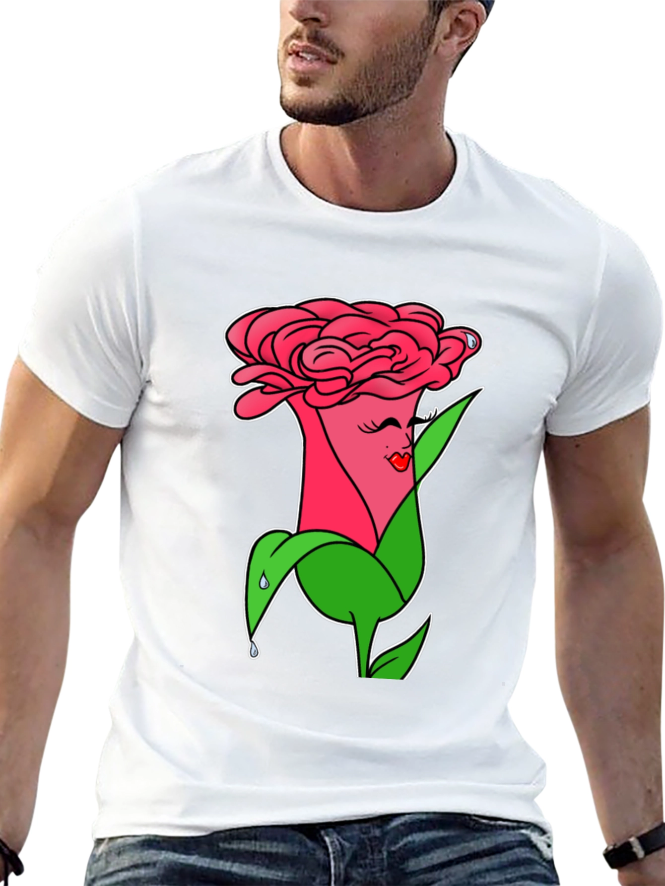 Camiseta Negra con Diseño Floral Animado