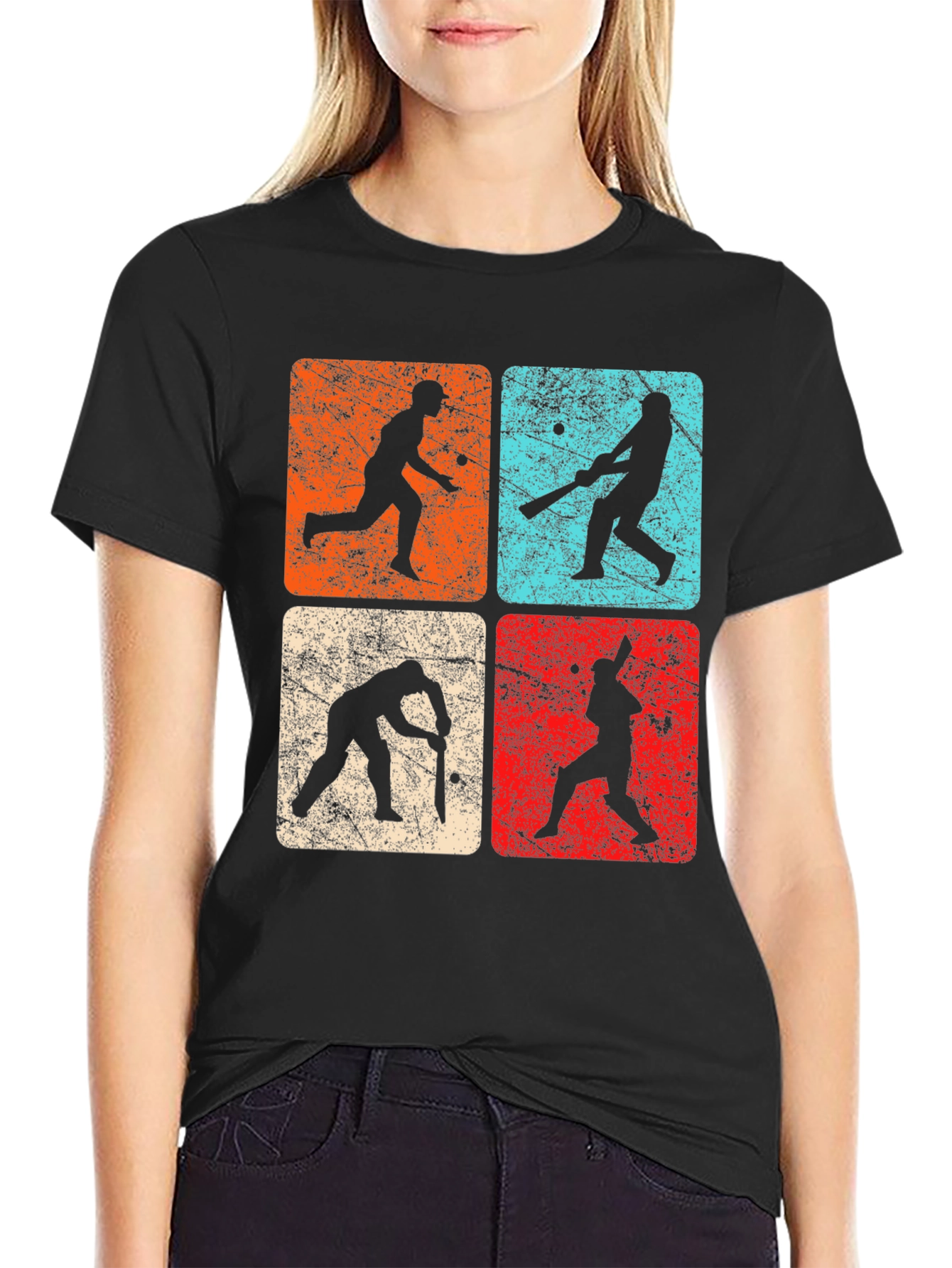Camiseta Negra Retro Cricket para Hombre
