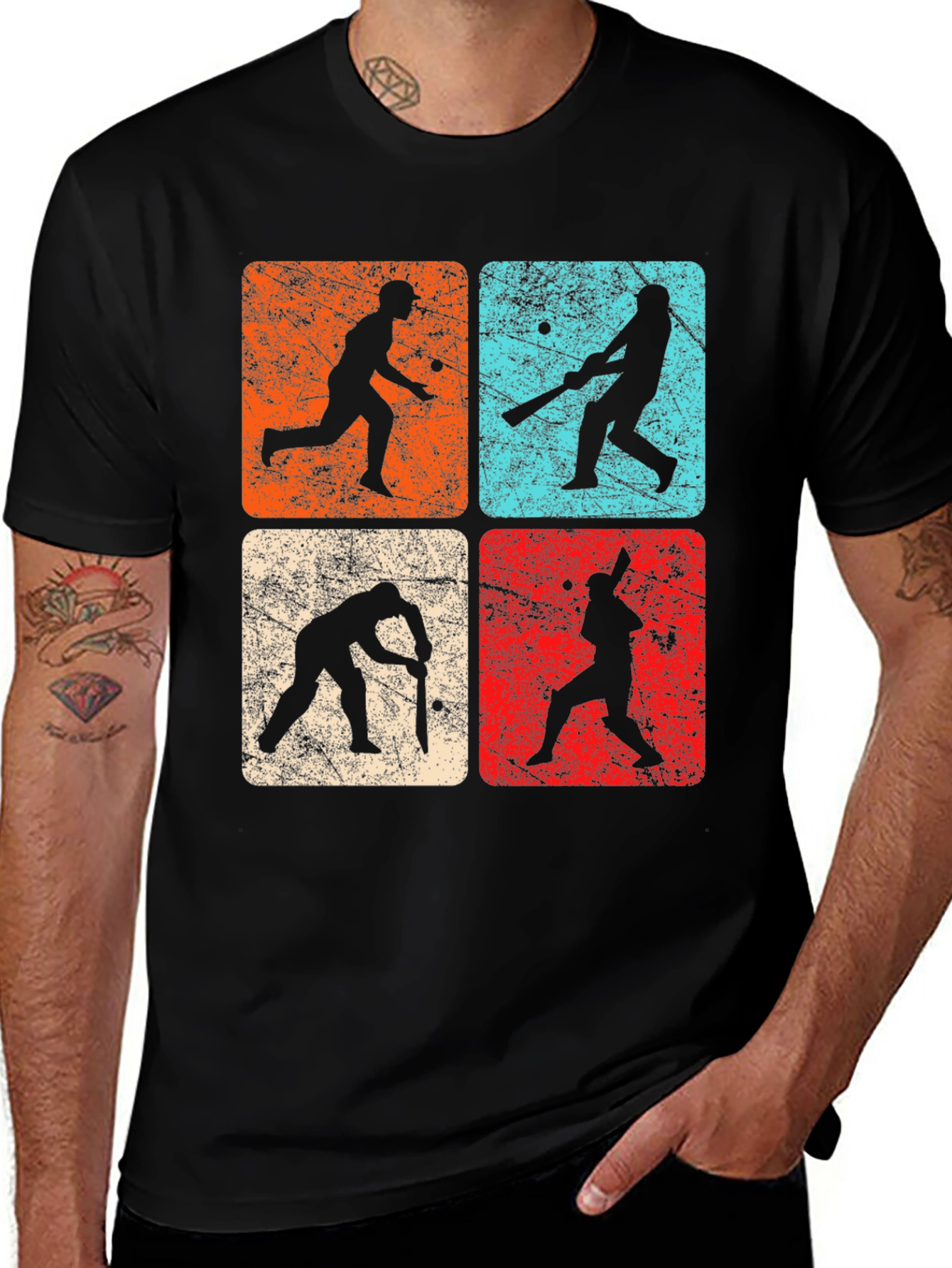 Camiseta Negra Retro Cricket para Hombre
