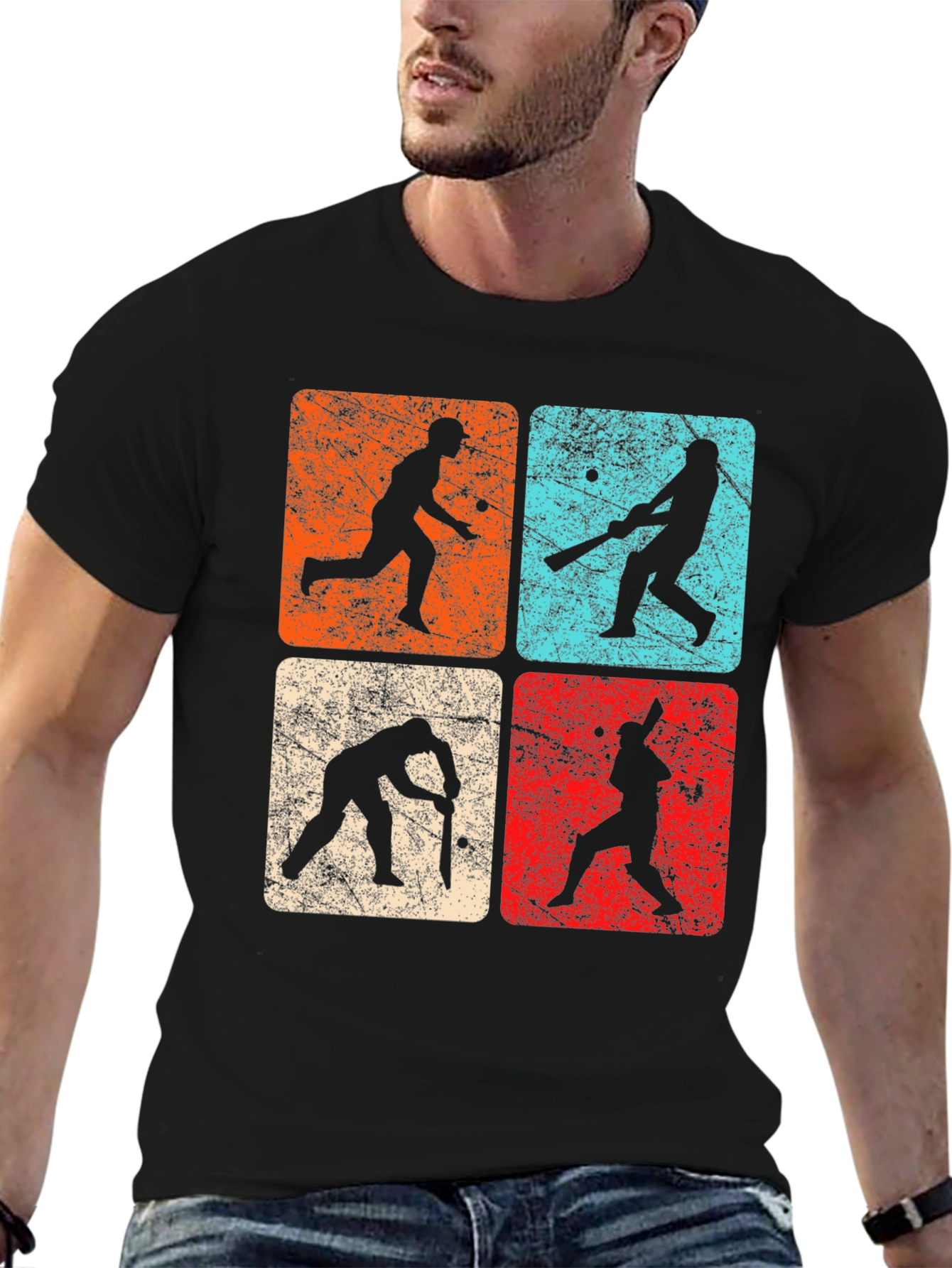 Camiseta Negra Retro Cricket para Hombre