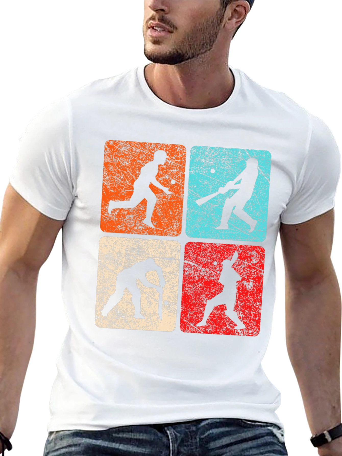 Camiseta Negra Retro Cricket para Hombre