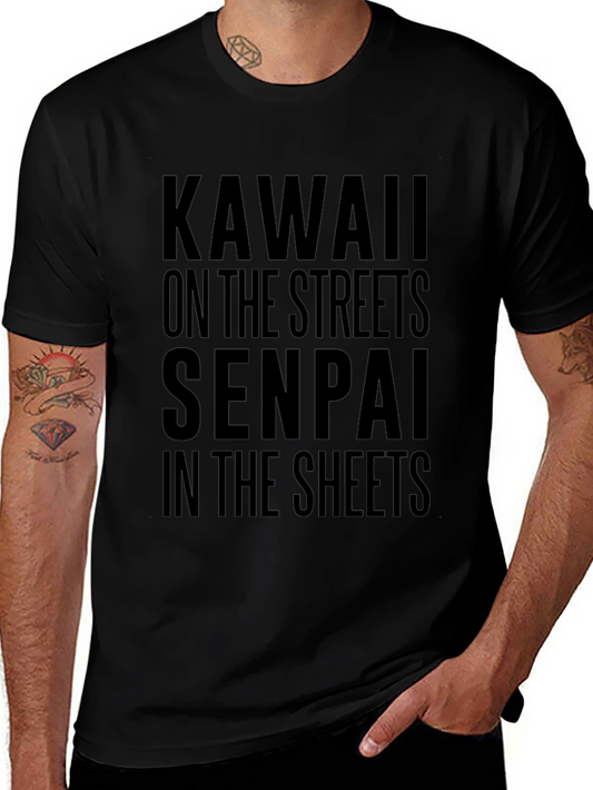 Camiseta Negra con Texto Kawaii y Senpai