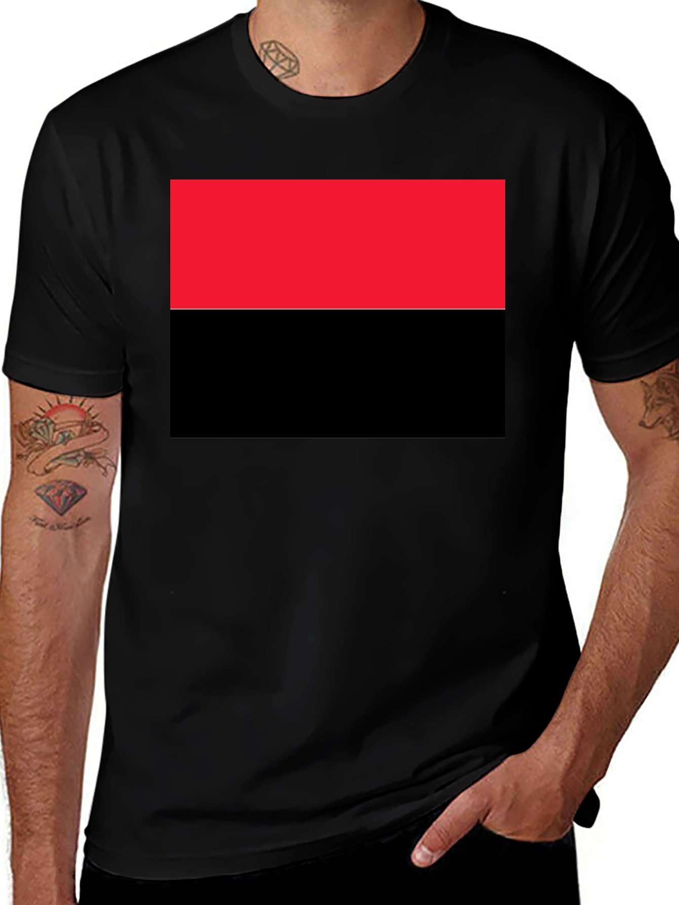 Camiseta Hombre Diseño Bandera Roja y Negra