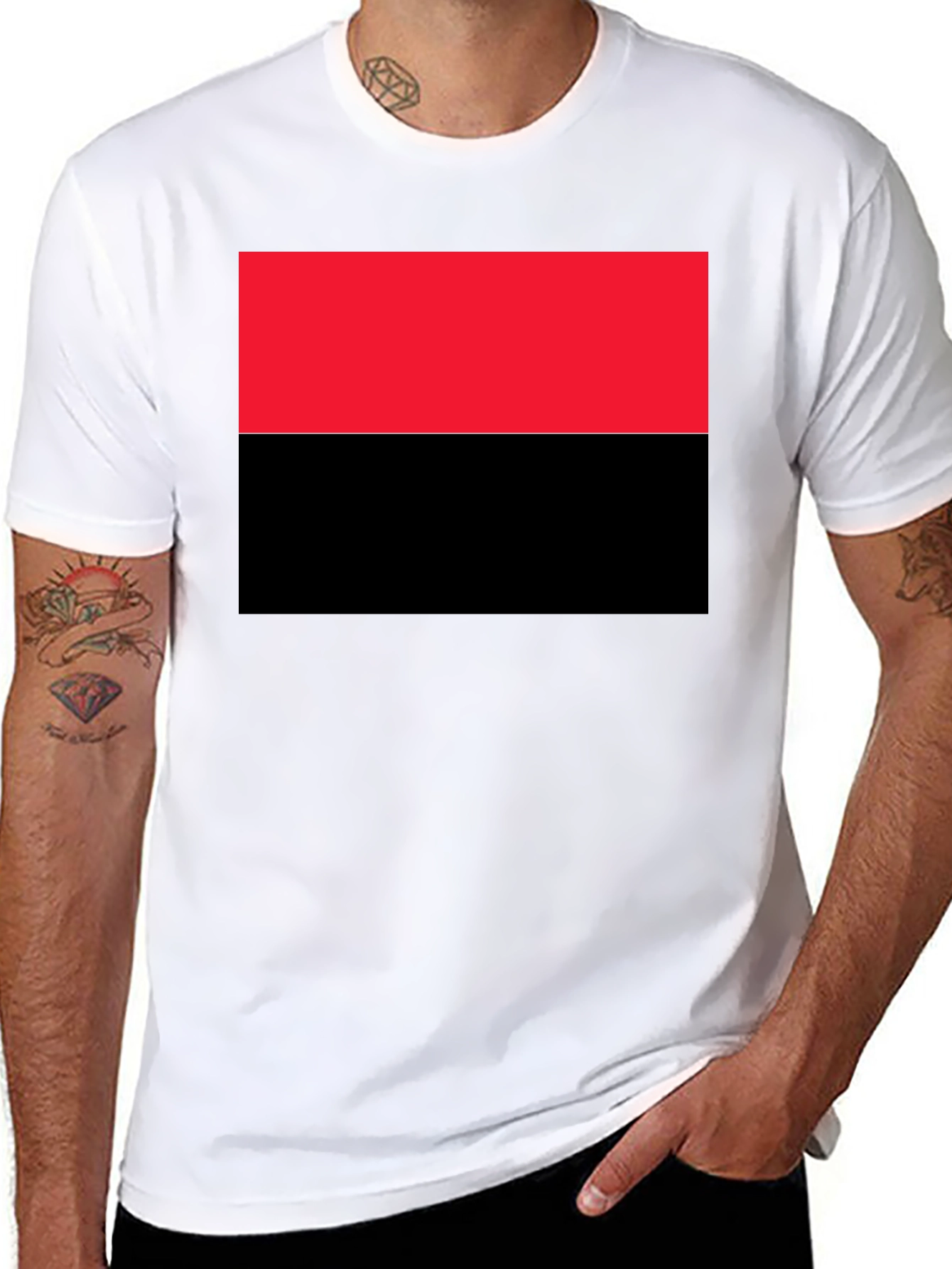 Camiseta Hombre Diseño Bandera Roja y Negra