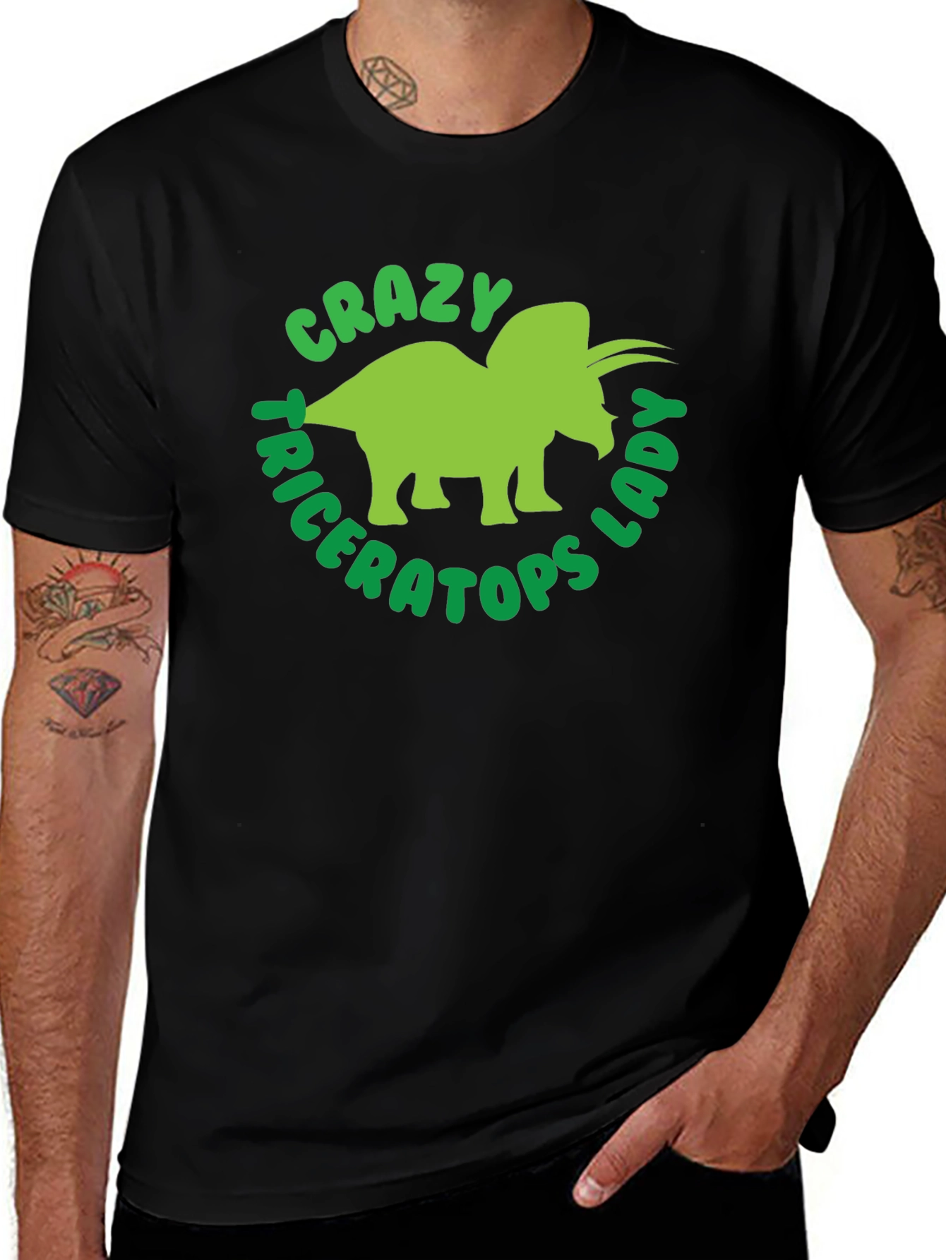 Camiseta Hombre Negra Diseño Triceratops Divertido