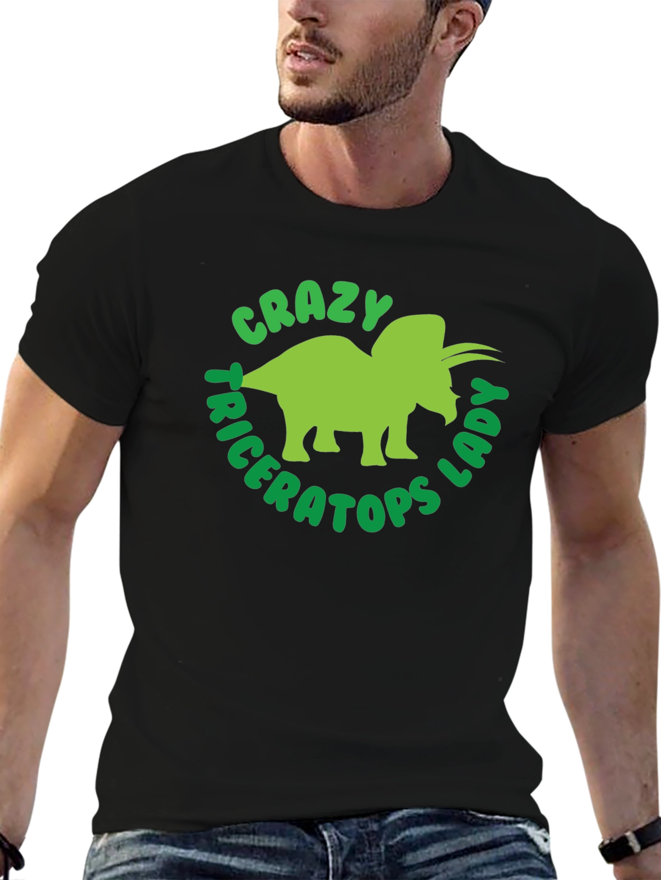 Camiseta Hombre Negra Diseño Triceratops Divertido