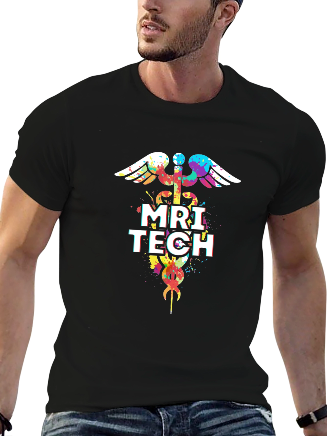 Camiseta Negra con Diseño MRI Tech Acuarela