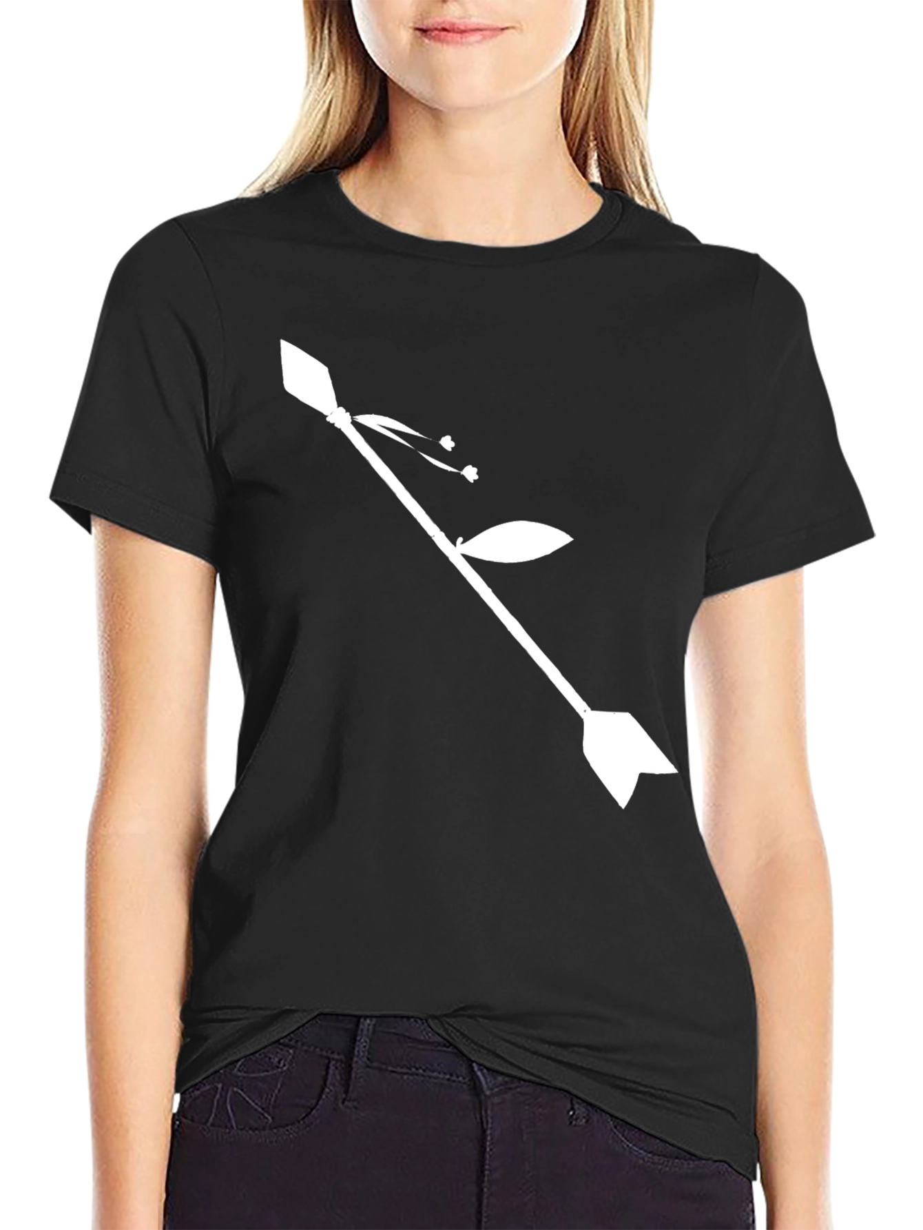 Camiseta Negra con Diseño de Flecha Floral