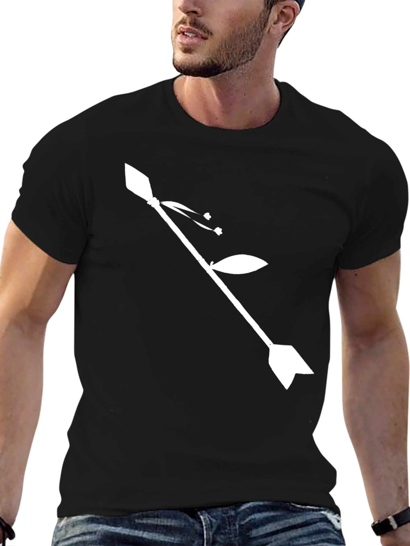 Camiseta Negra con Diseño de Flecha Floral
