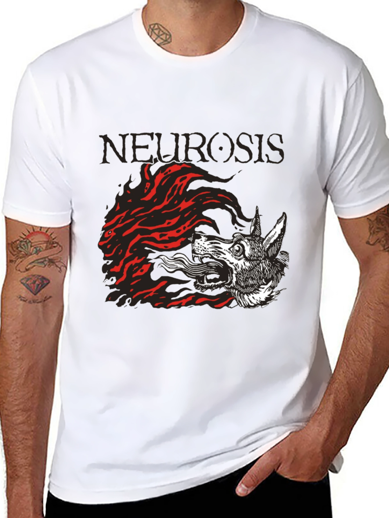 Camiseta Negra Neurosis Lobo Fuego Unisex
