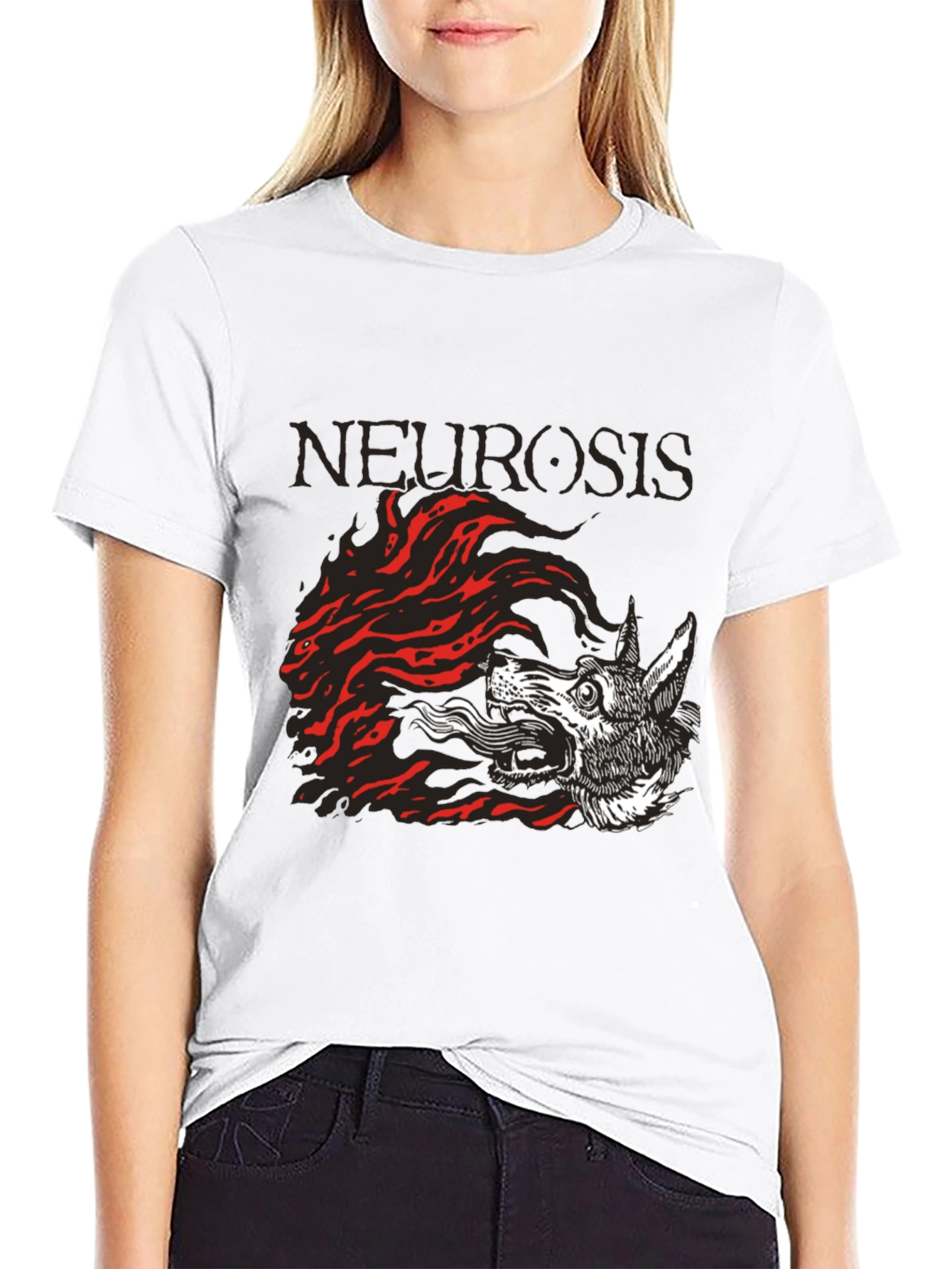 Camiseta Negra Neurosis Lobo Fuego Unisex