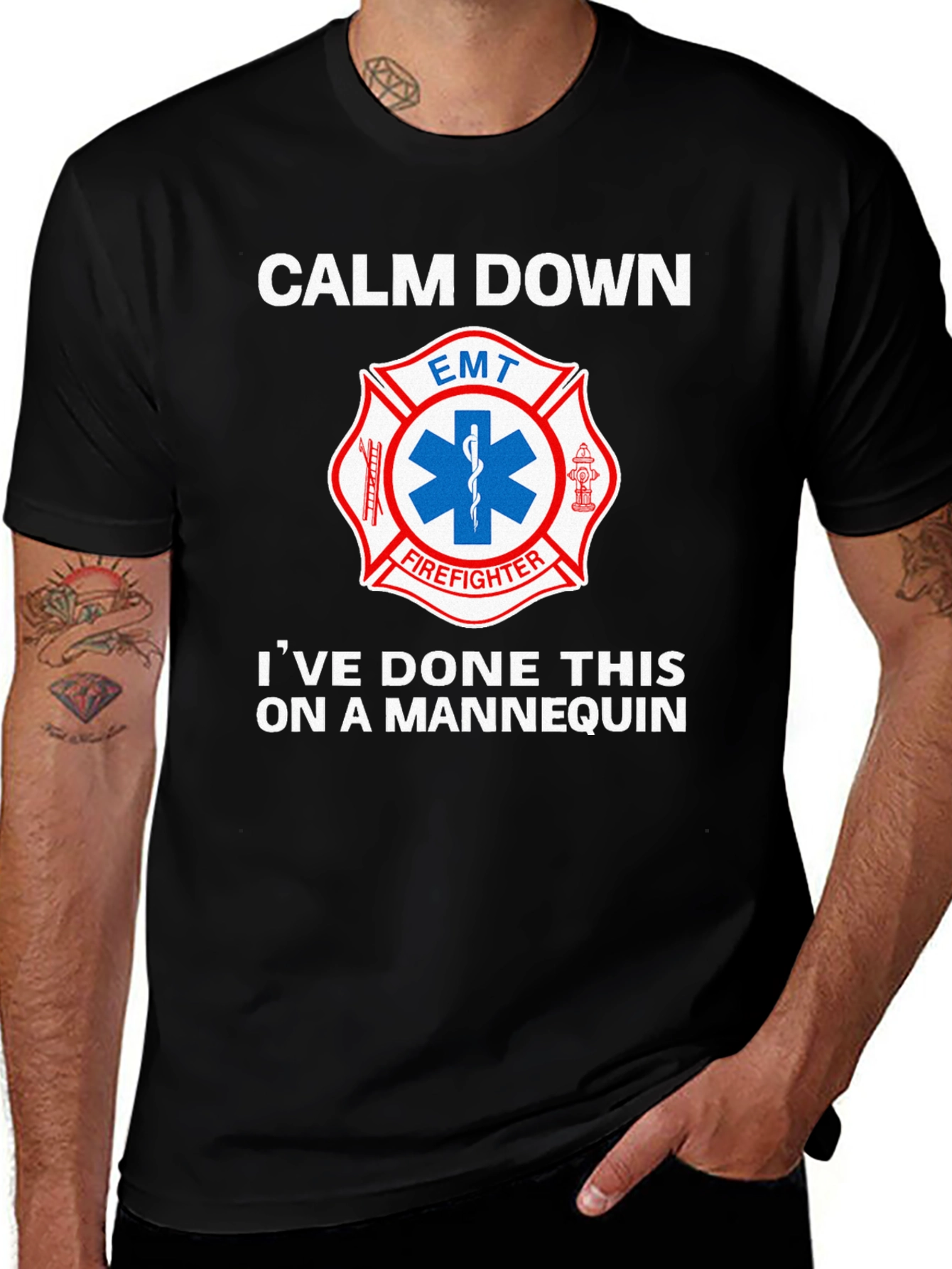 Camiseta EMT Bombero: Calm Down Maniquí