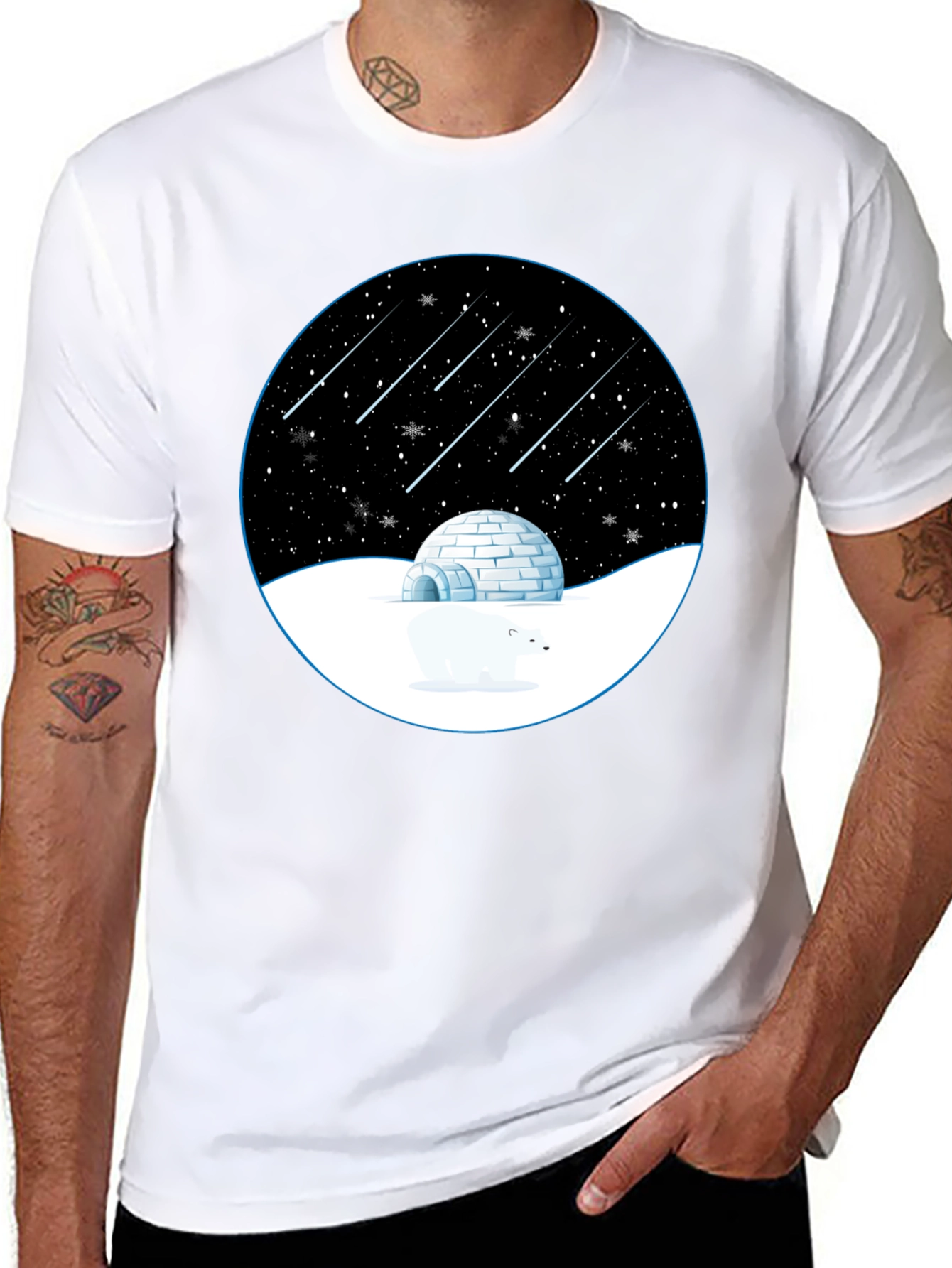 Camiseta Negra con Diseño de Invierno Estrellado
