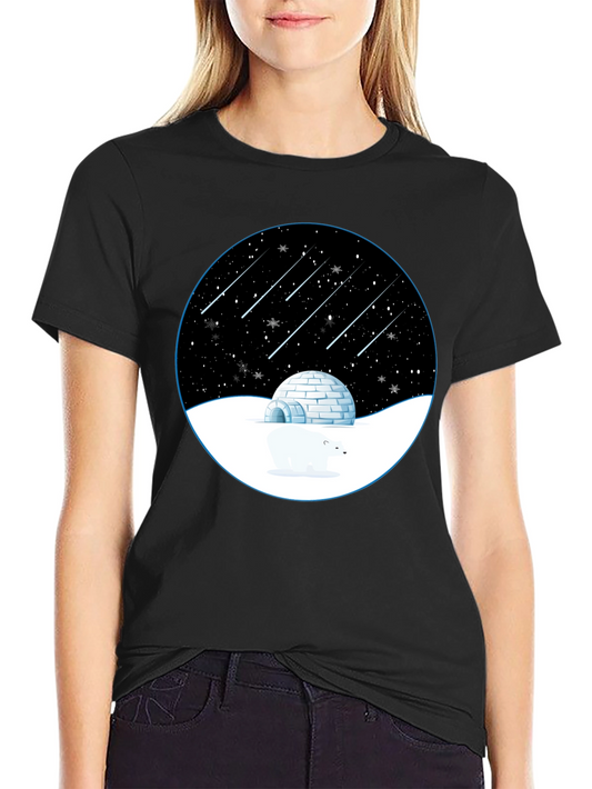 Camiseta Negra con Diseño de Invierno Estrellado
