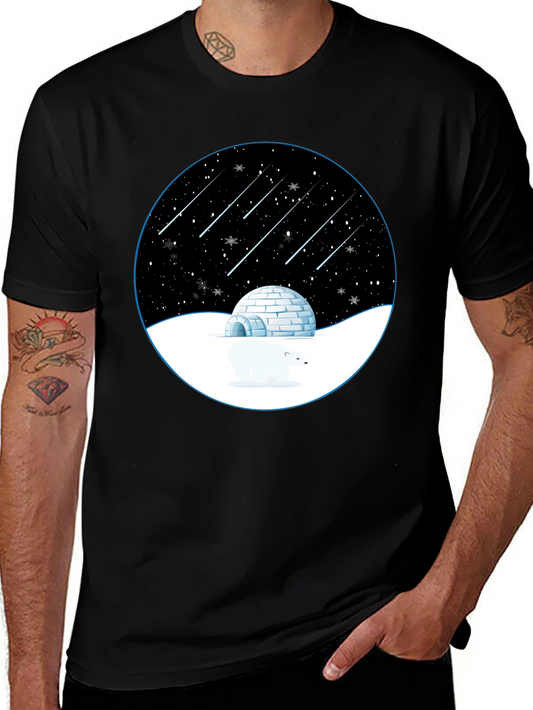 Camiseta Negra con Diseño de Invierno Estrellado
