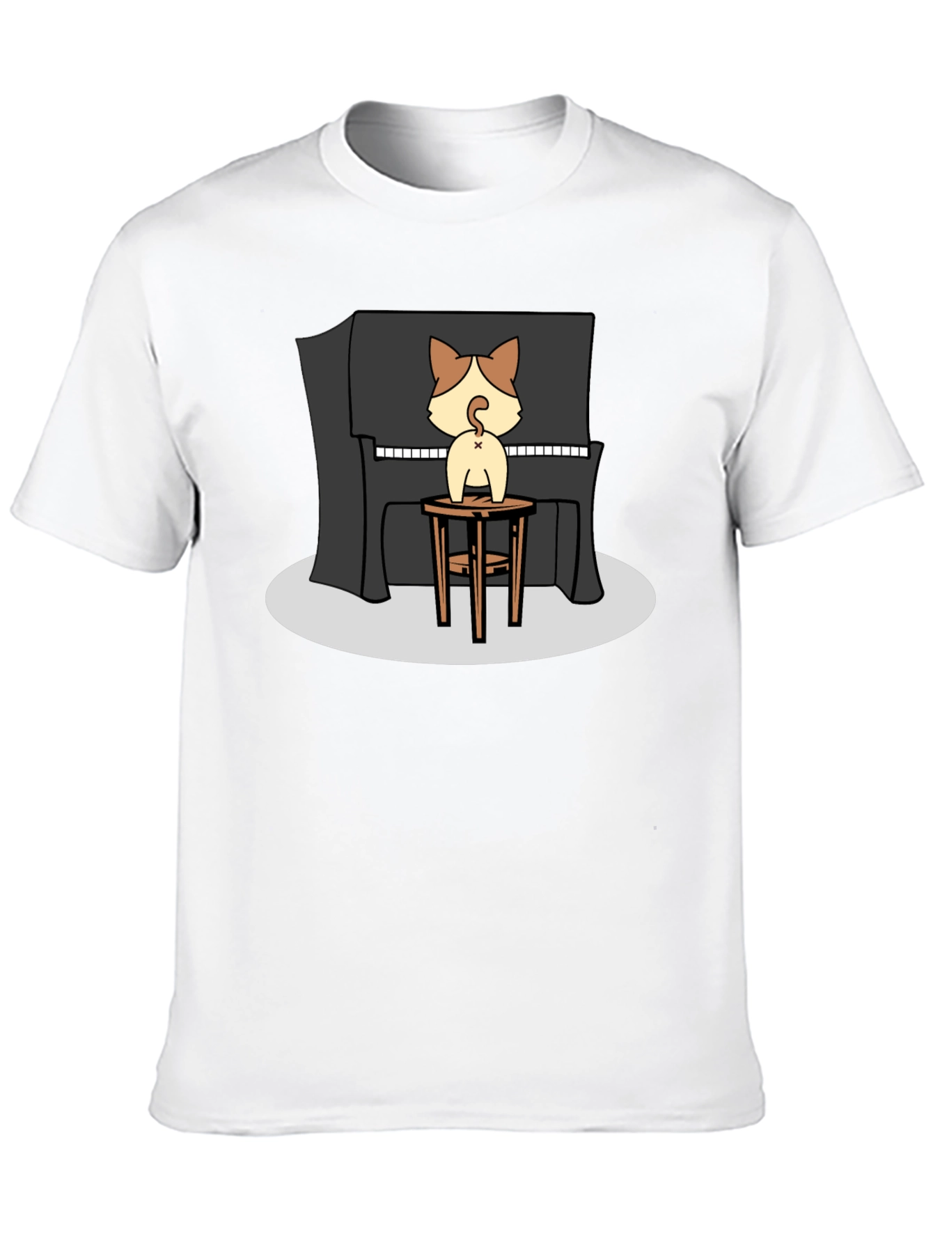 Camiseta Negra con Diseño de Gato Pianista