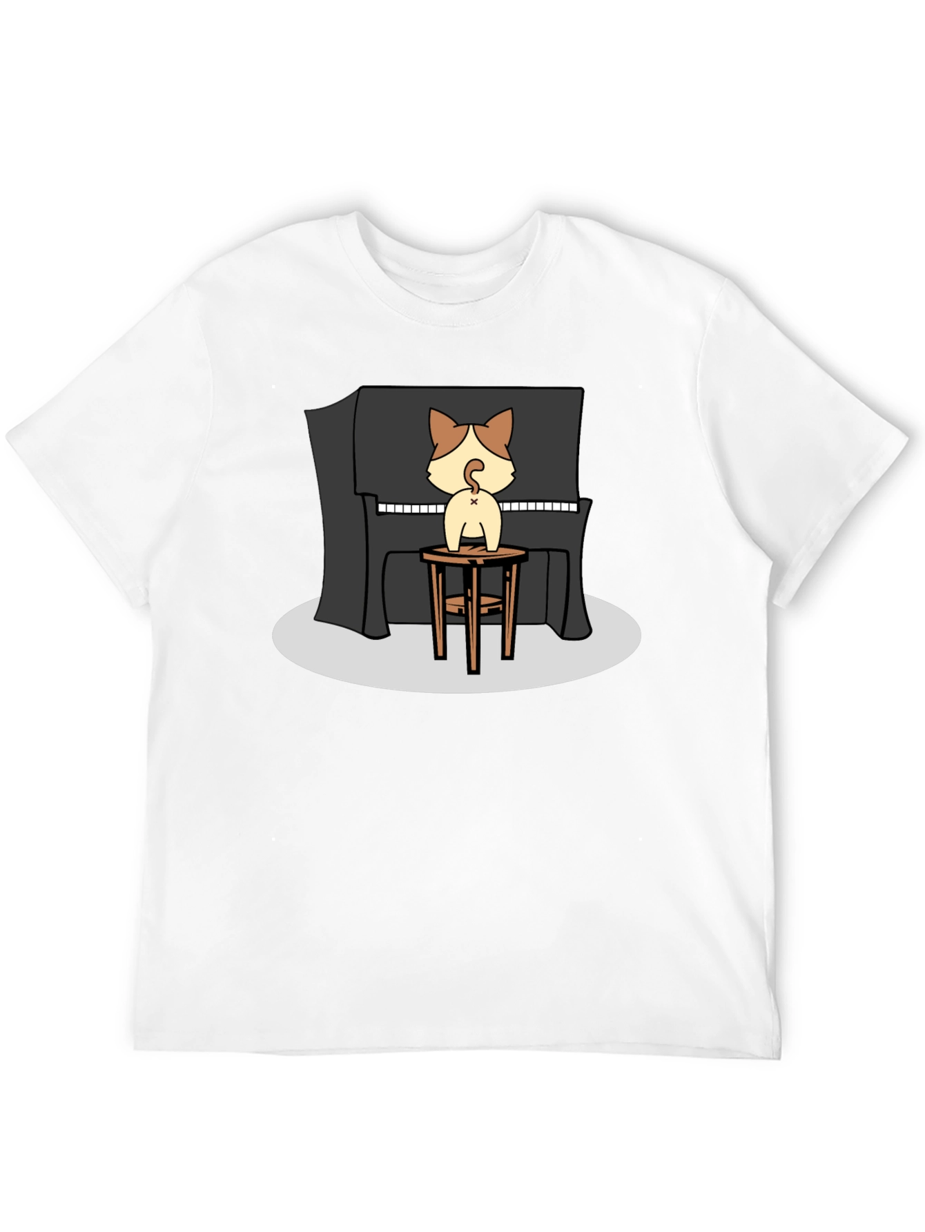 Camiseta Negra con Diseño de Gato Pianista