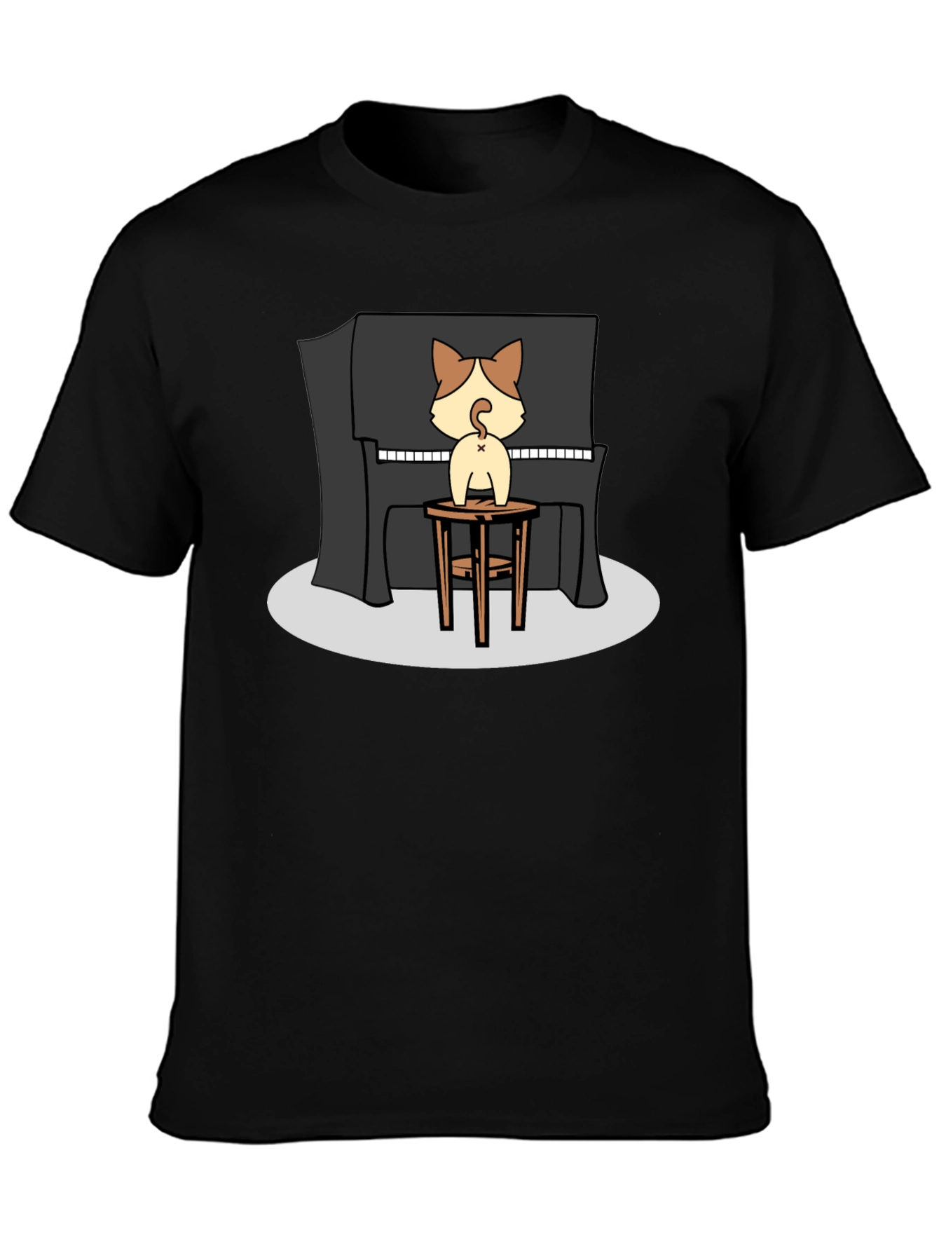 Camiseta Negra con Diseño de Gato Pianista