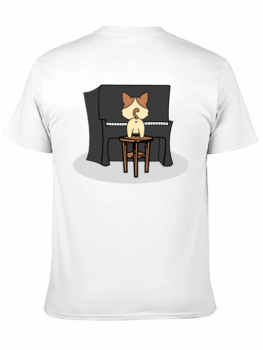 Camiseta Negra con Diseño de Gato Pianista