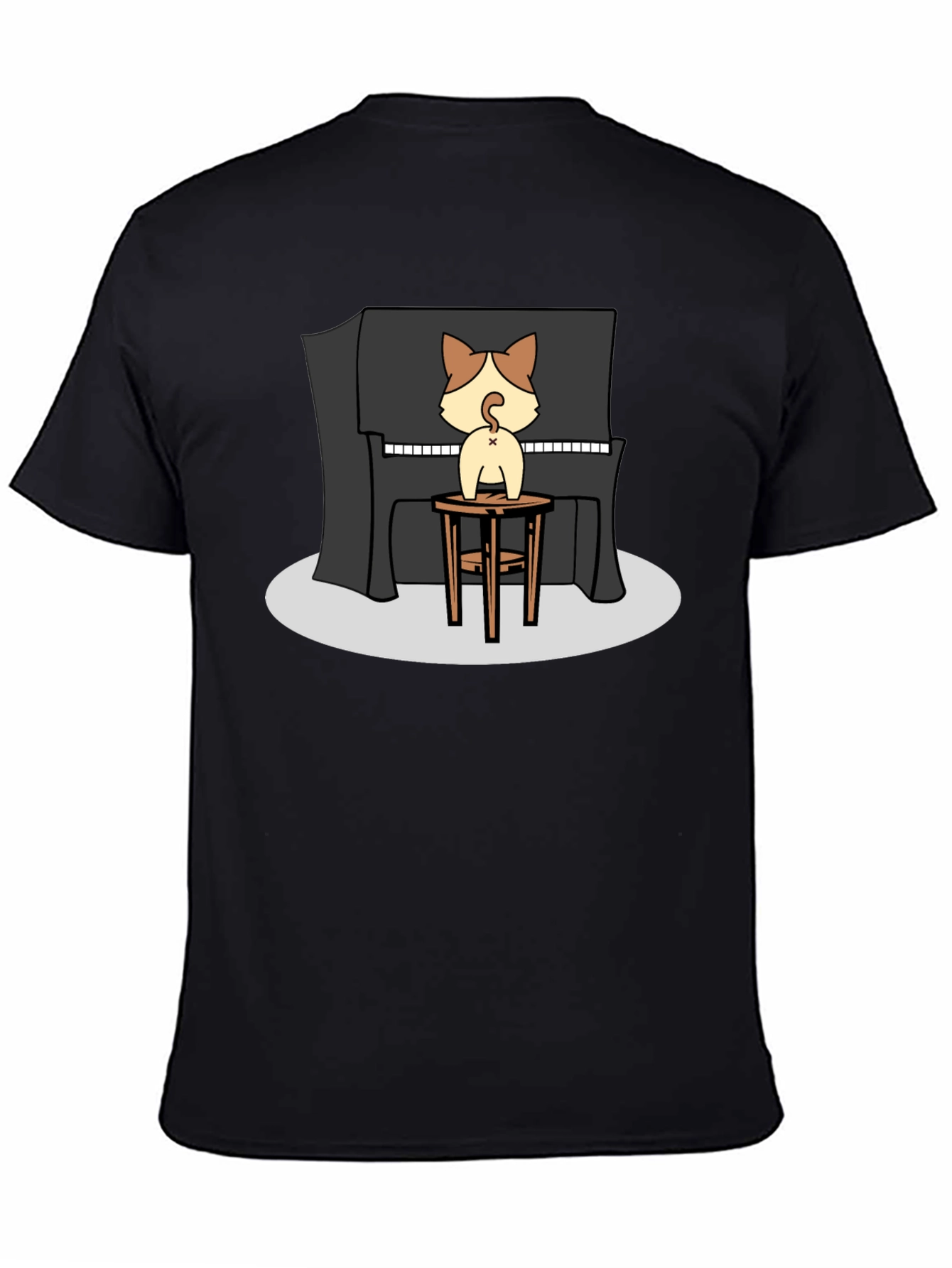 Camiseta Negra con Diseño de Gato Pianista