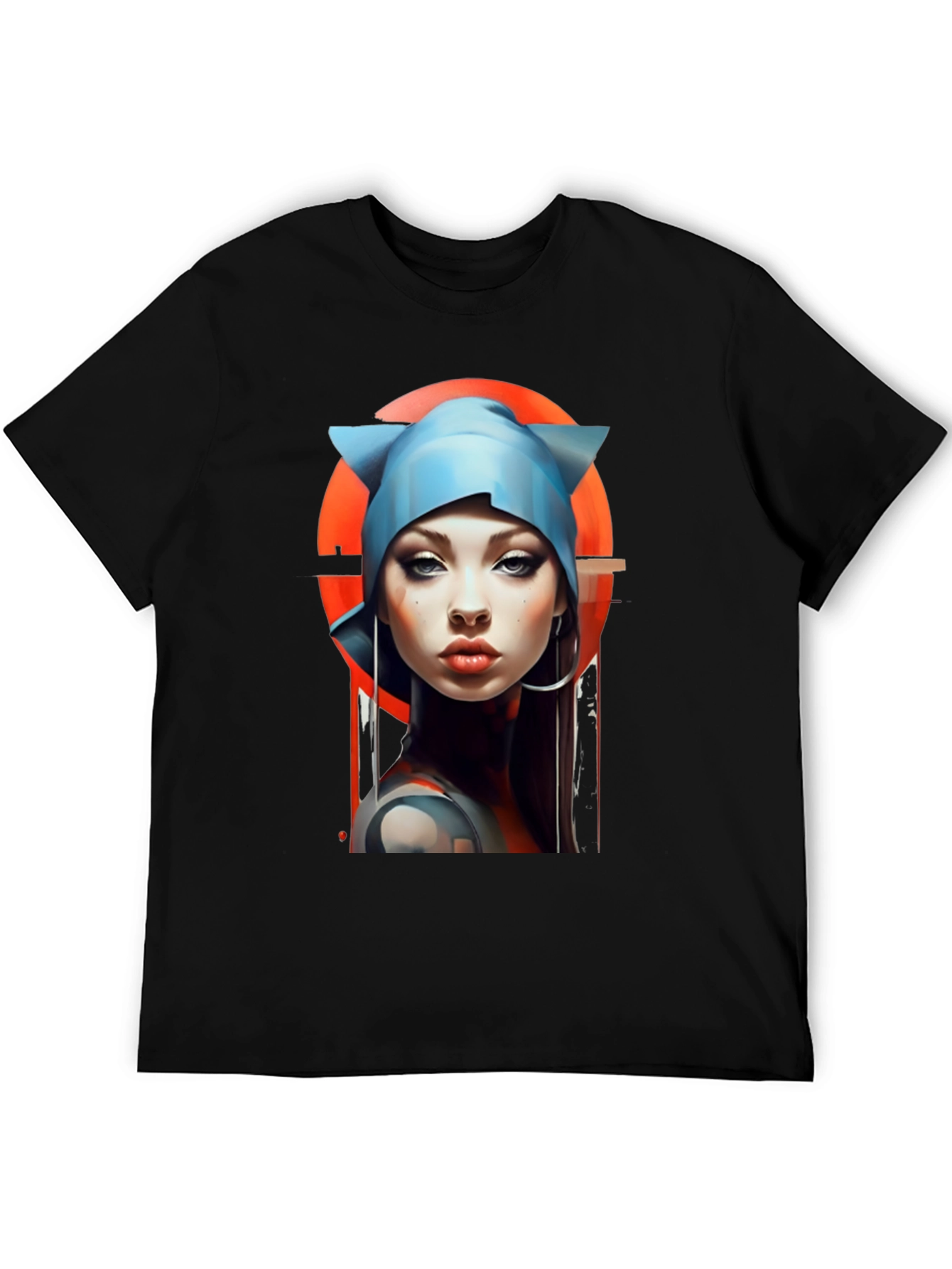 Camiseta Negra con Estampado de Mujer Futurista